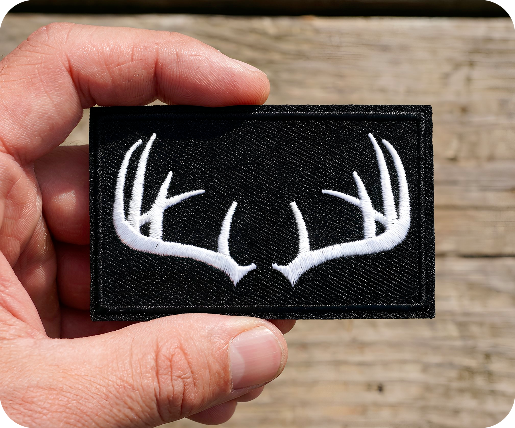 Deer Antlers Hunting Black Iron On Patch (7.8 x 5cm)