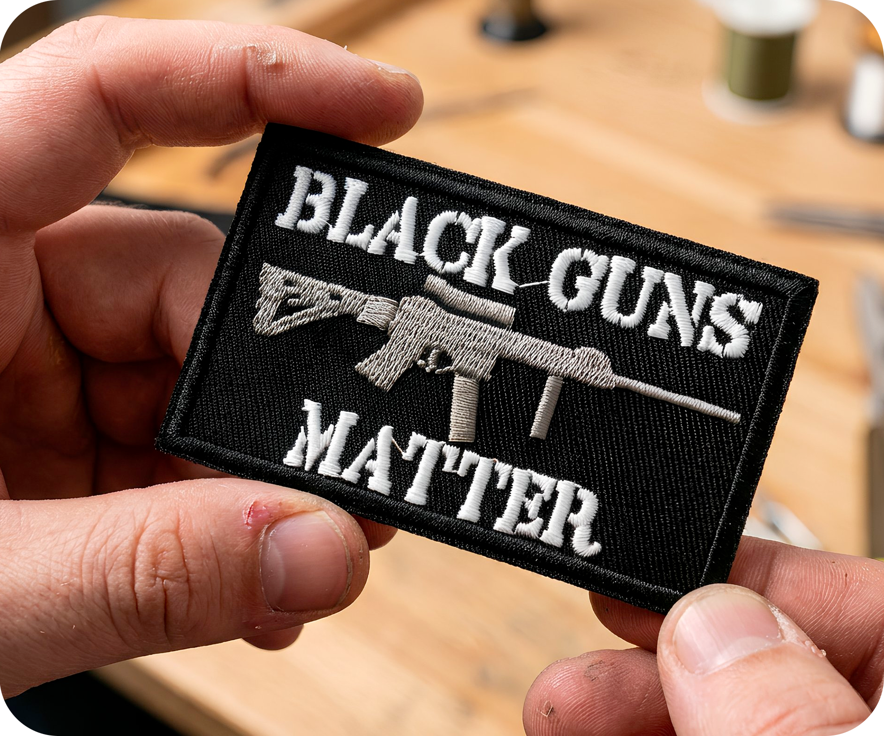 Black Guns Matter Assault Rifle Iron On Patch (7.8 x 5cm)