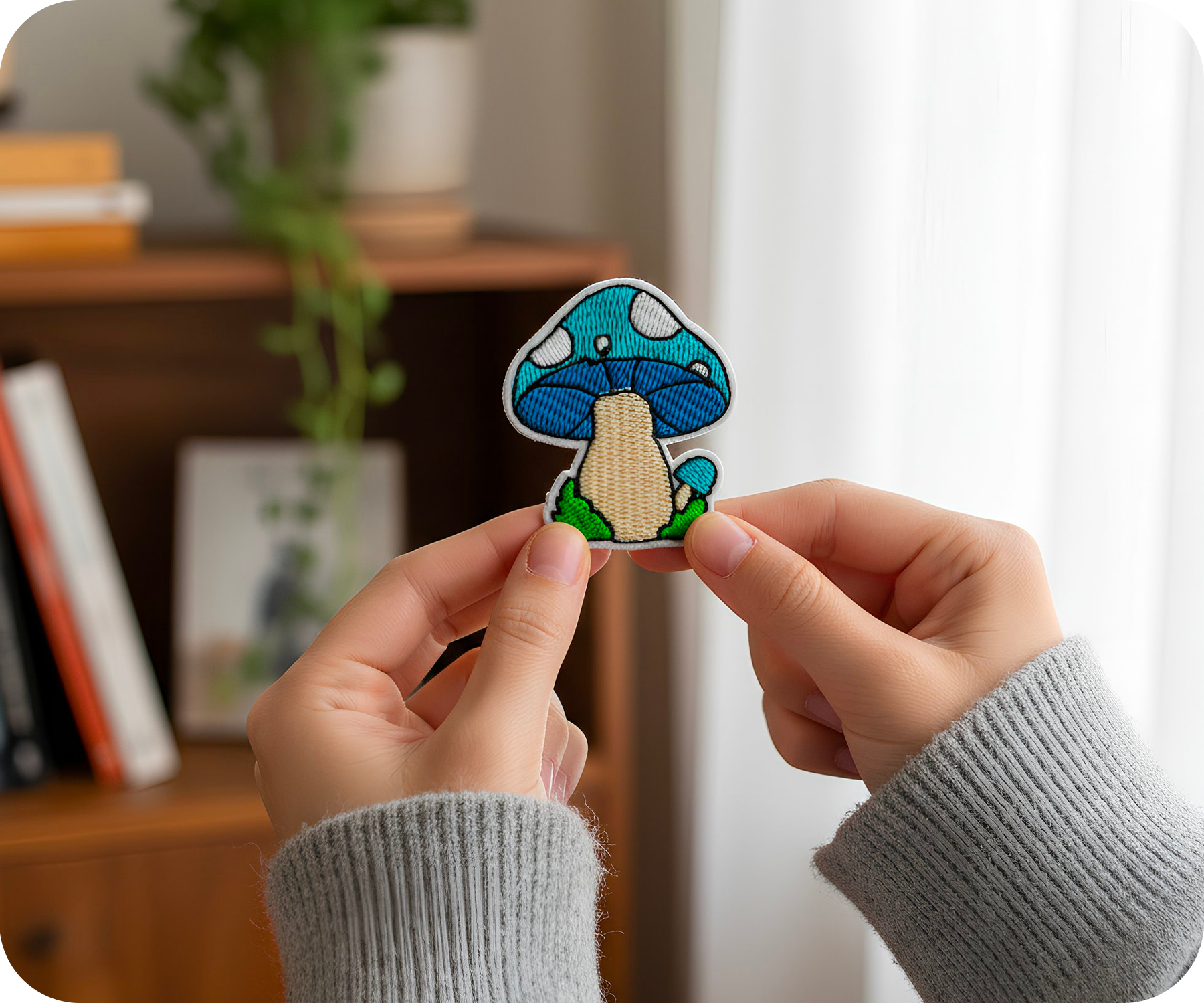 Blue Mushroom Shrooms Iron On Patch (4 x 4.5cm)