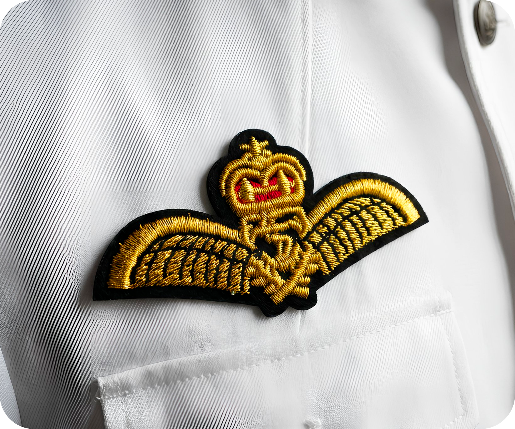 Gold Crown With Wings Military Naval Iron On Patch (7.5 x 4cm)