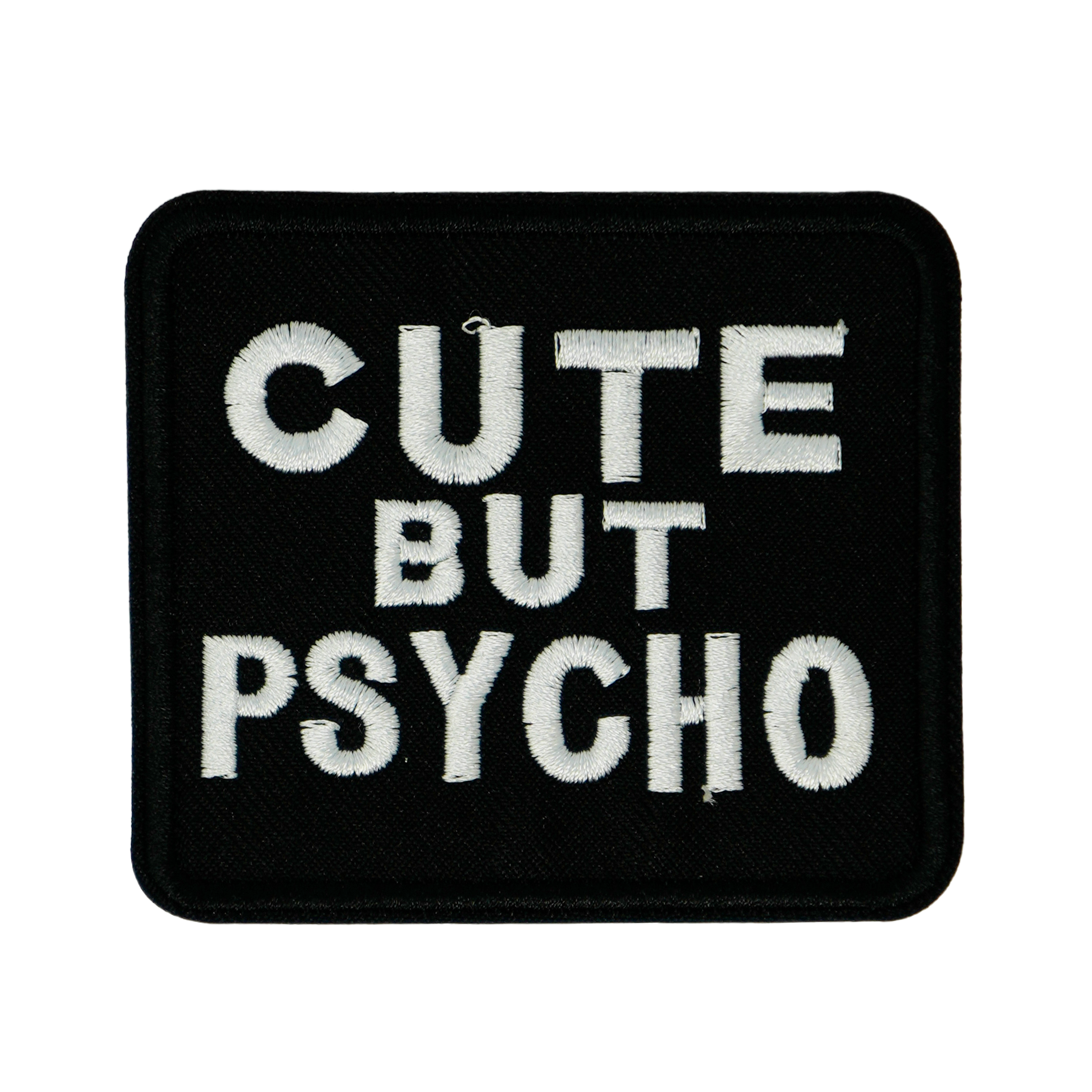 Cute But Psycho Black Iron On Patch (10 x 7cm)