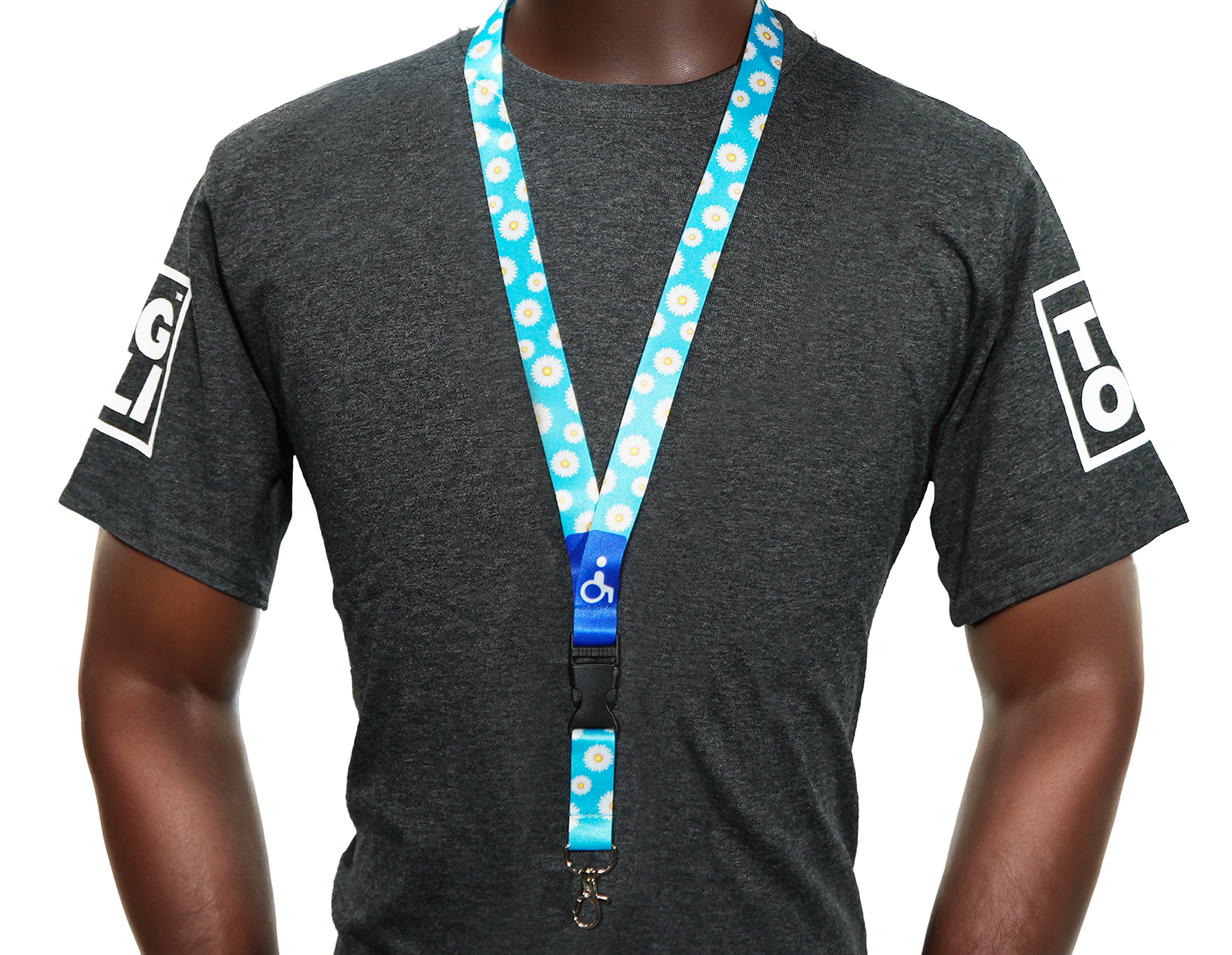 Disability Awareness Blue Daisy Flower Lanyard