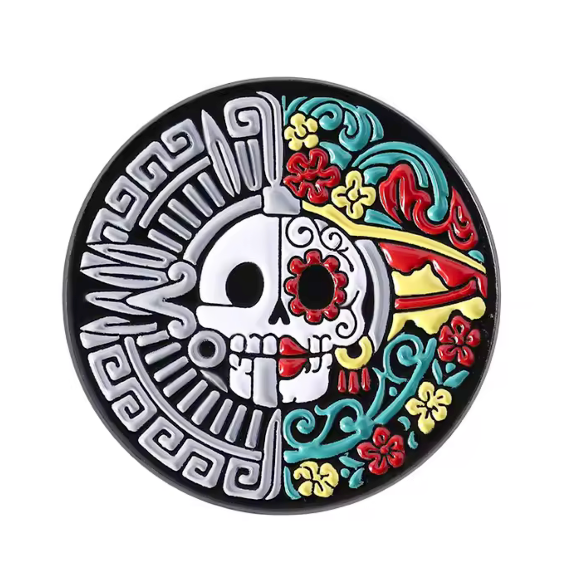 Day Of The Dead Mexican Round Skull Pin Badge