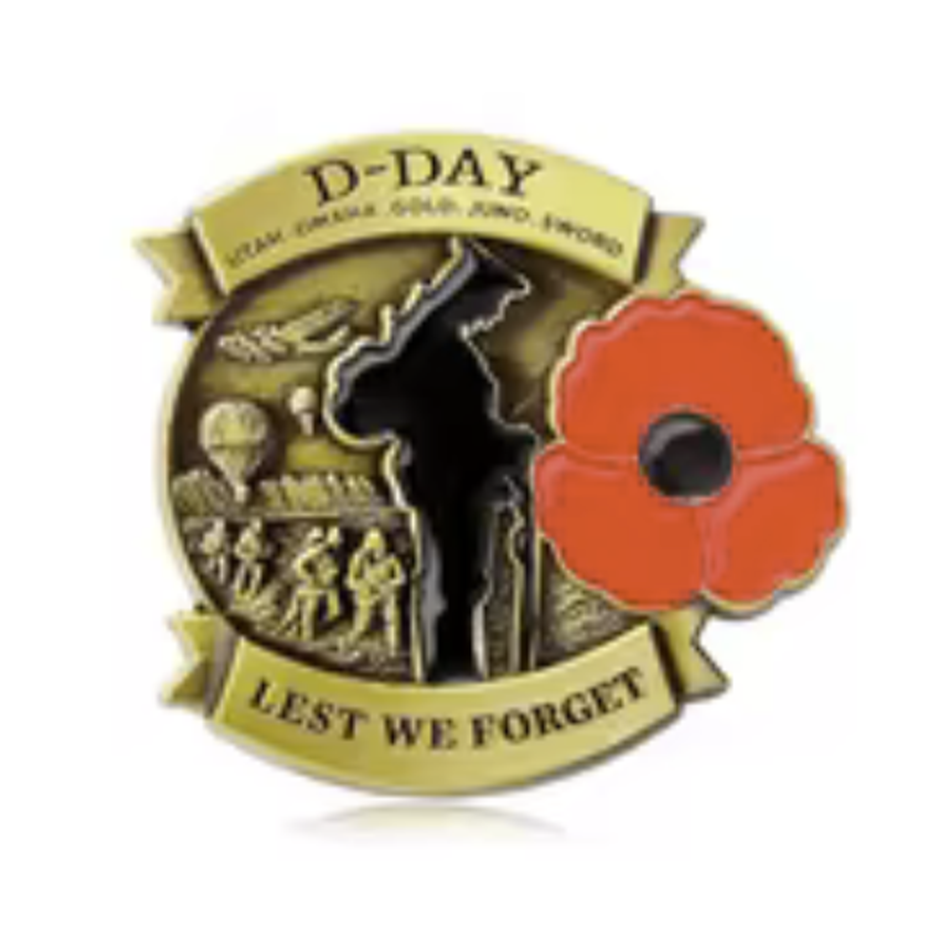 D-Day Lest We Forget Poppy Pin Badge