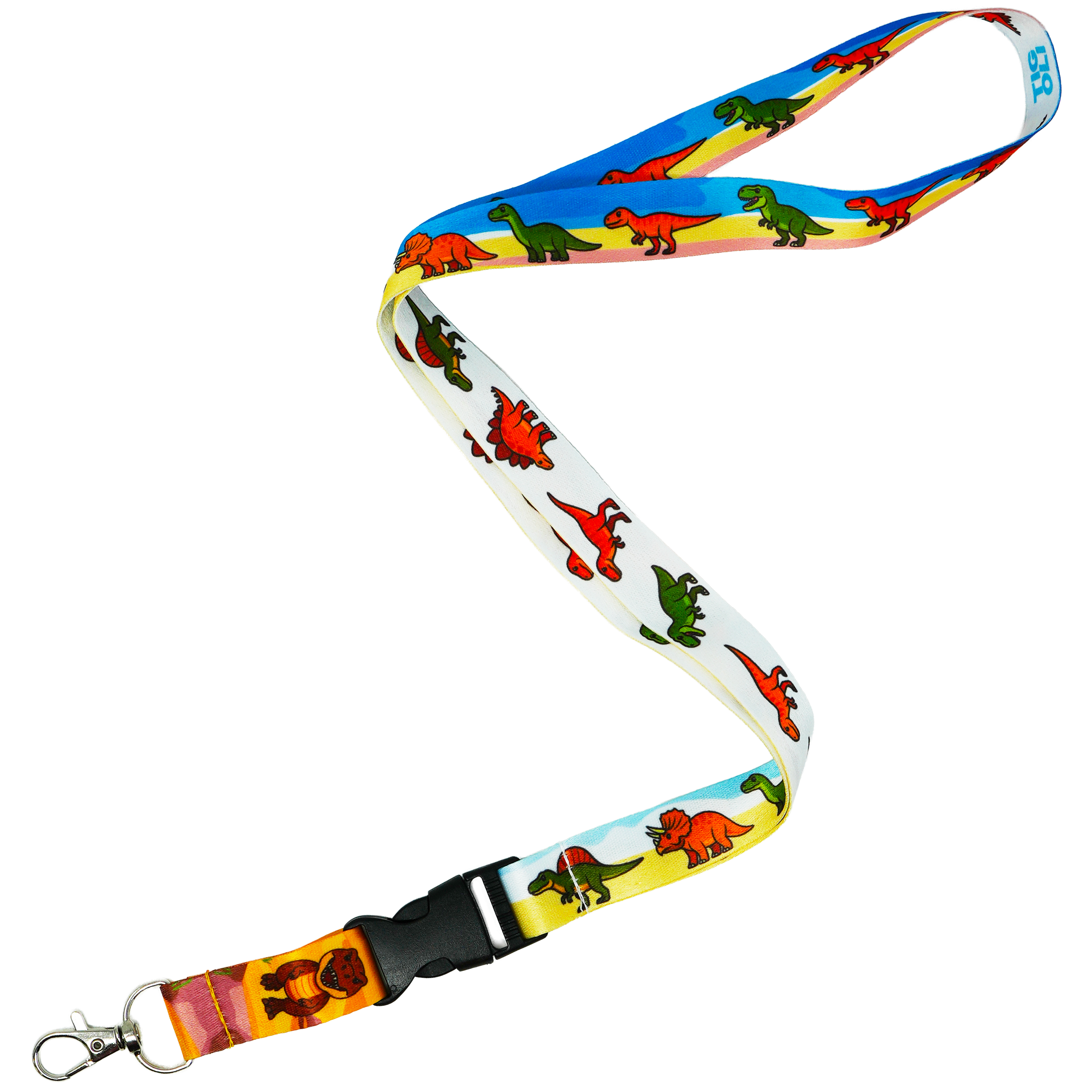 Dinosaur Lanyard – Colourful Prehistoric Design with T-Rex, Triceratops & Stegosaurus