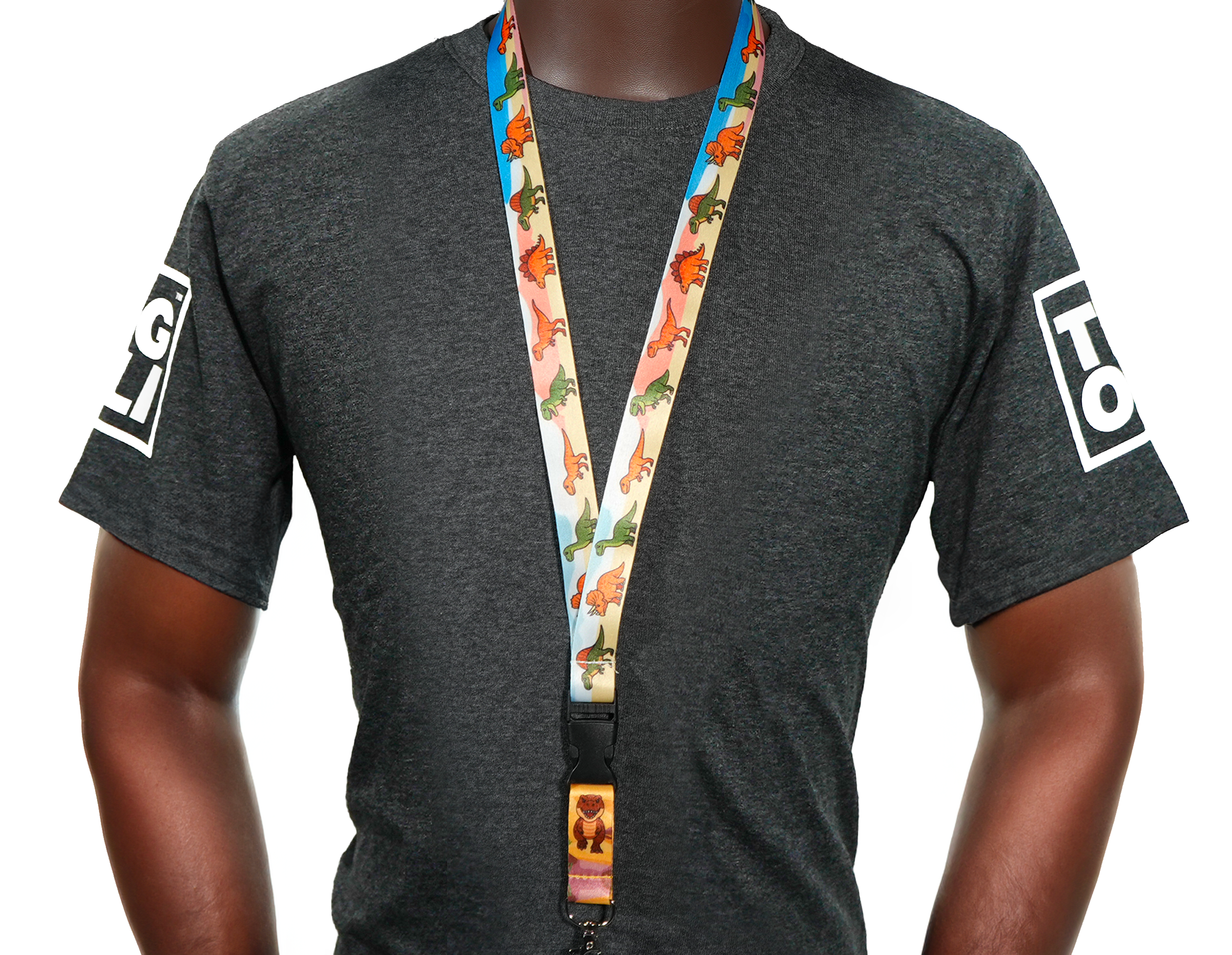 Dinosaur Lanyard – Colourful Prehistoric Design with T-Rex, Triceratops & Stegosaurus