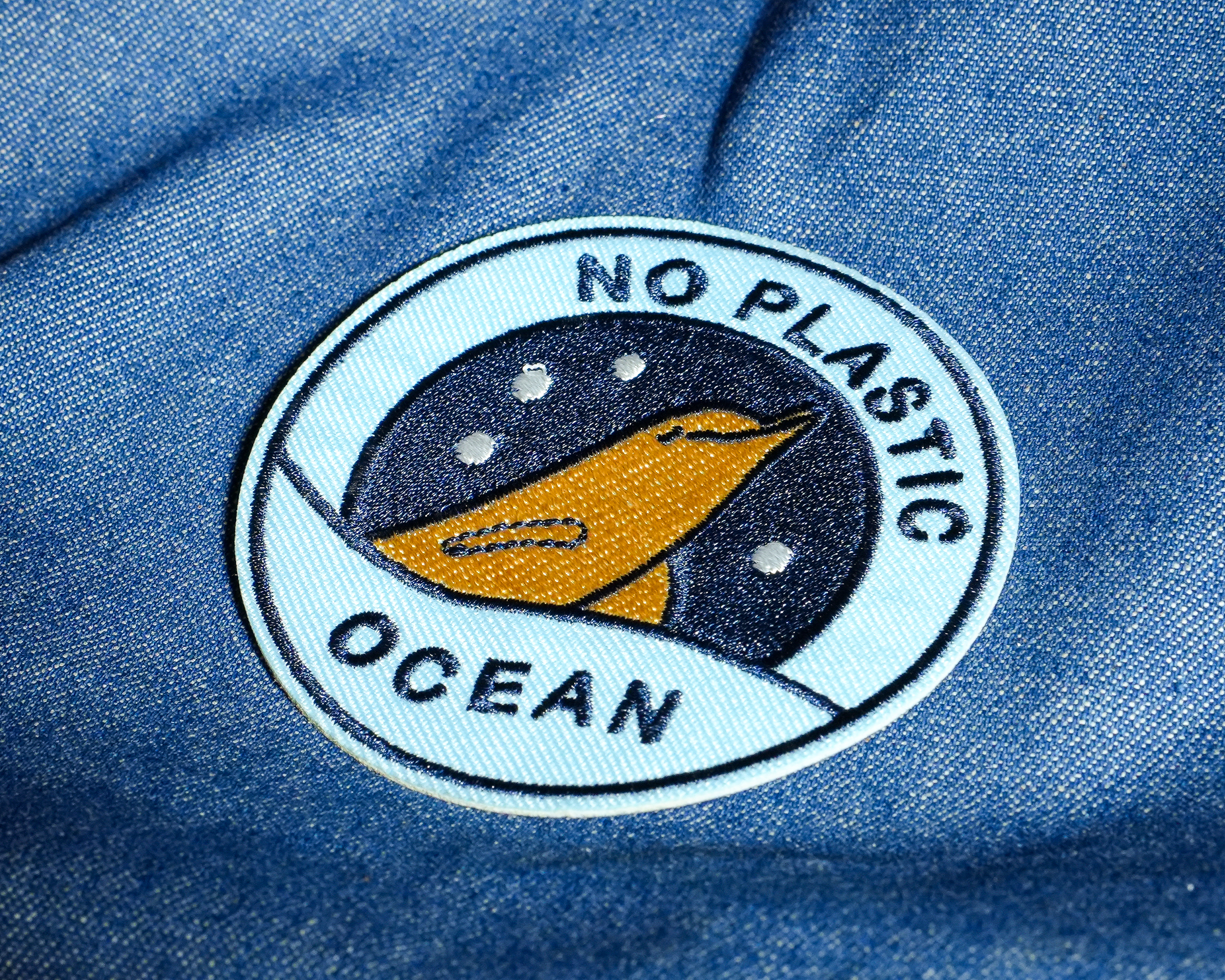 Dolphin Plastic Ocean Embroidery Patch (7.5 x 7.5cm)