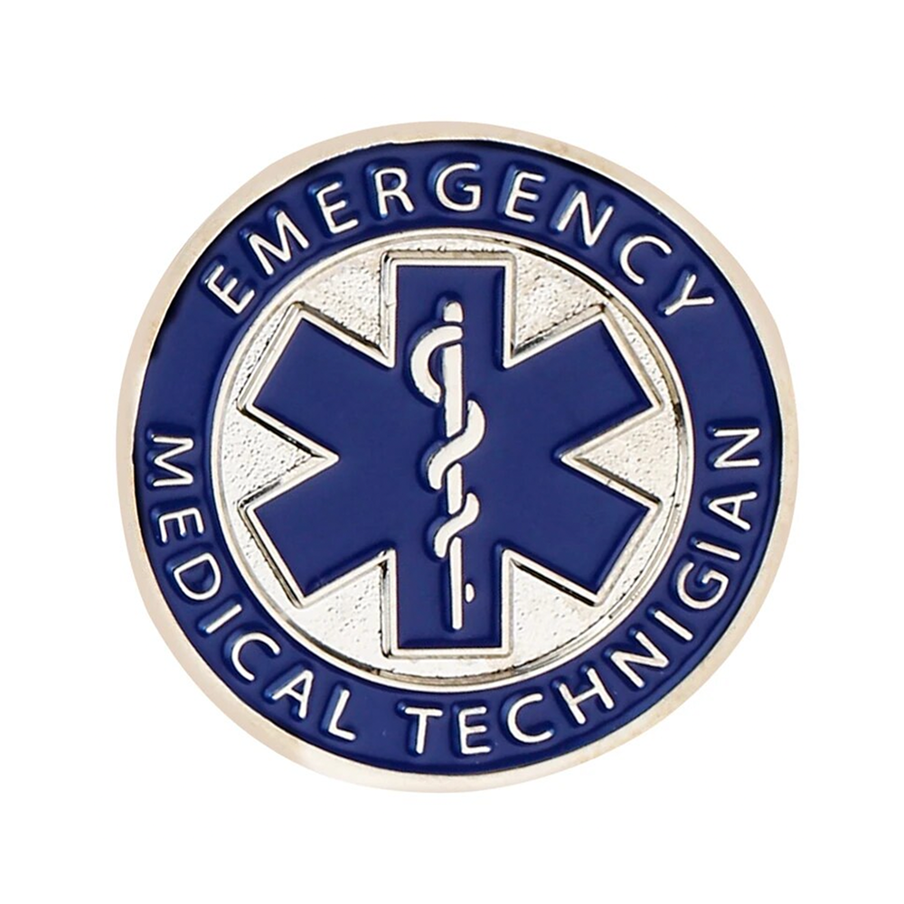 Emergency Medical Technician EMT Blue Round Pin Badge Main image
