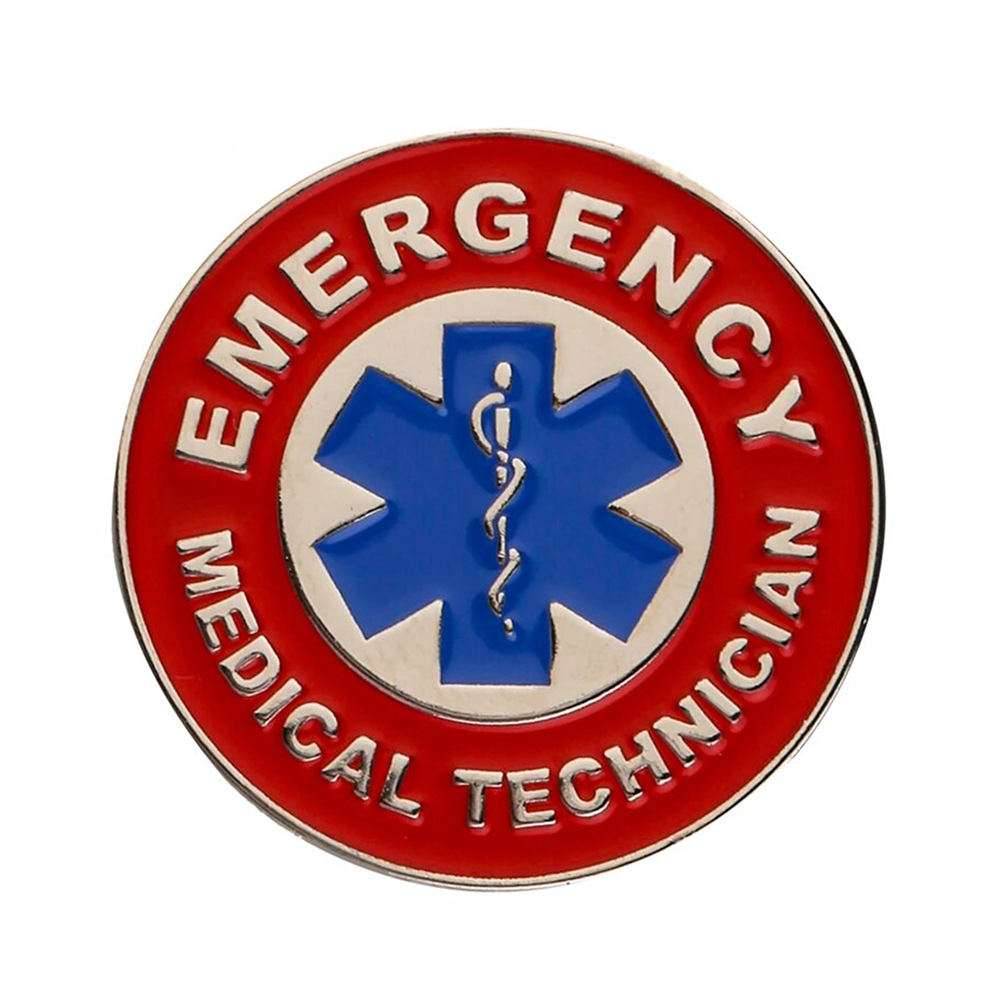 Emergency Medical Technician EMT Red Round Pin Badge Main image