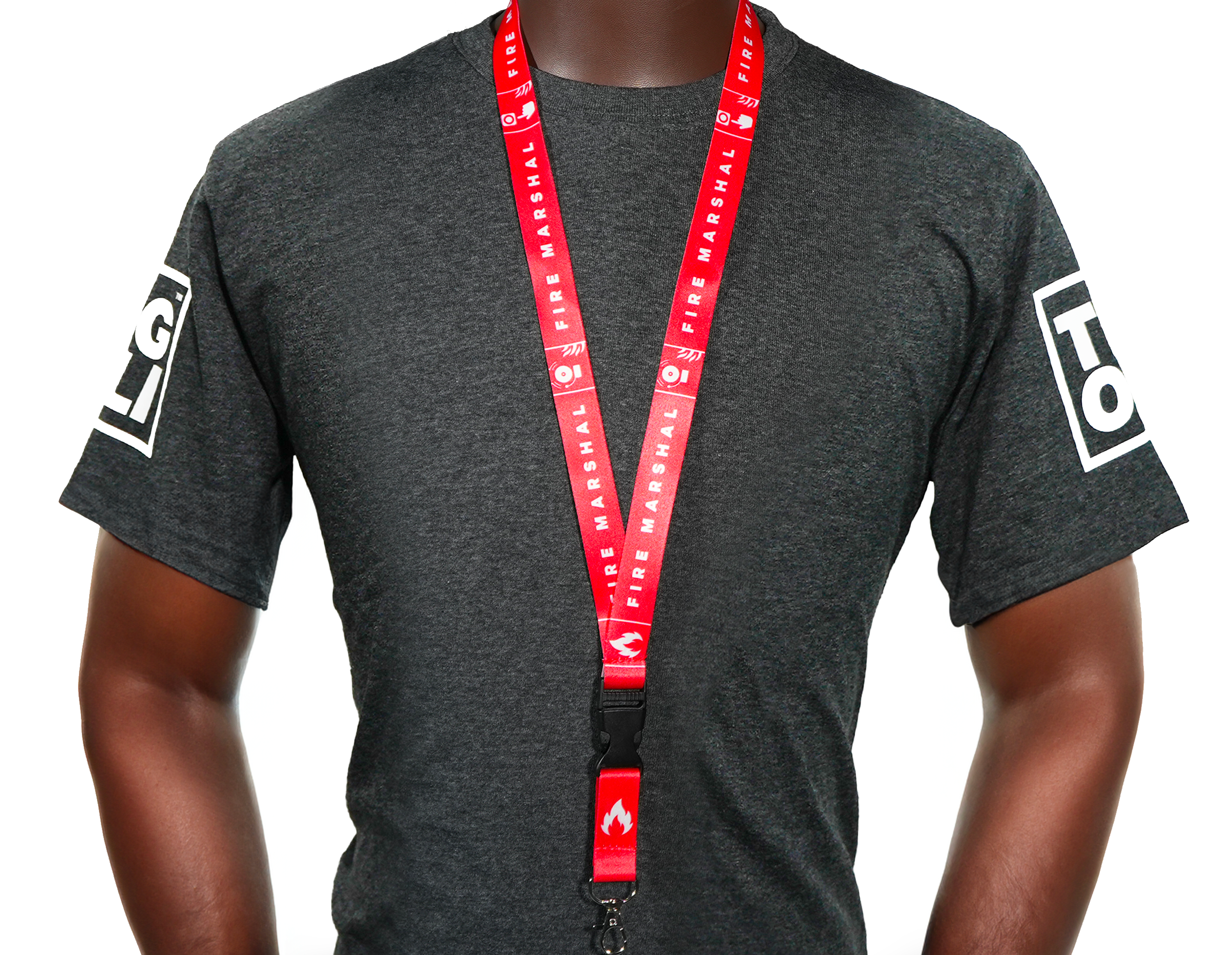 Fire Marshal Lanyard – Red & White Safety Neck Strap with Fire Icons