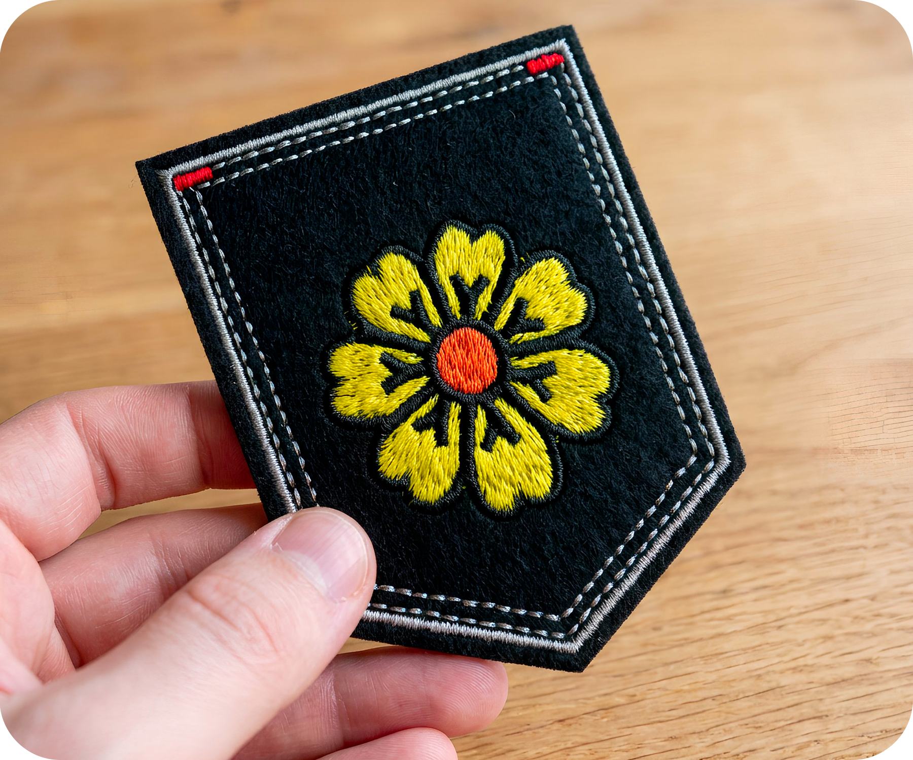 Yellow Flower Daisy & Shield Iron On Patch (9 x 7.5cm)