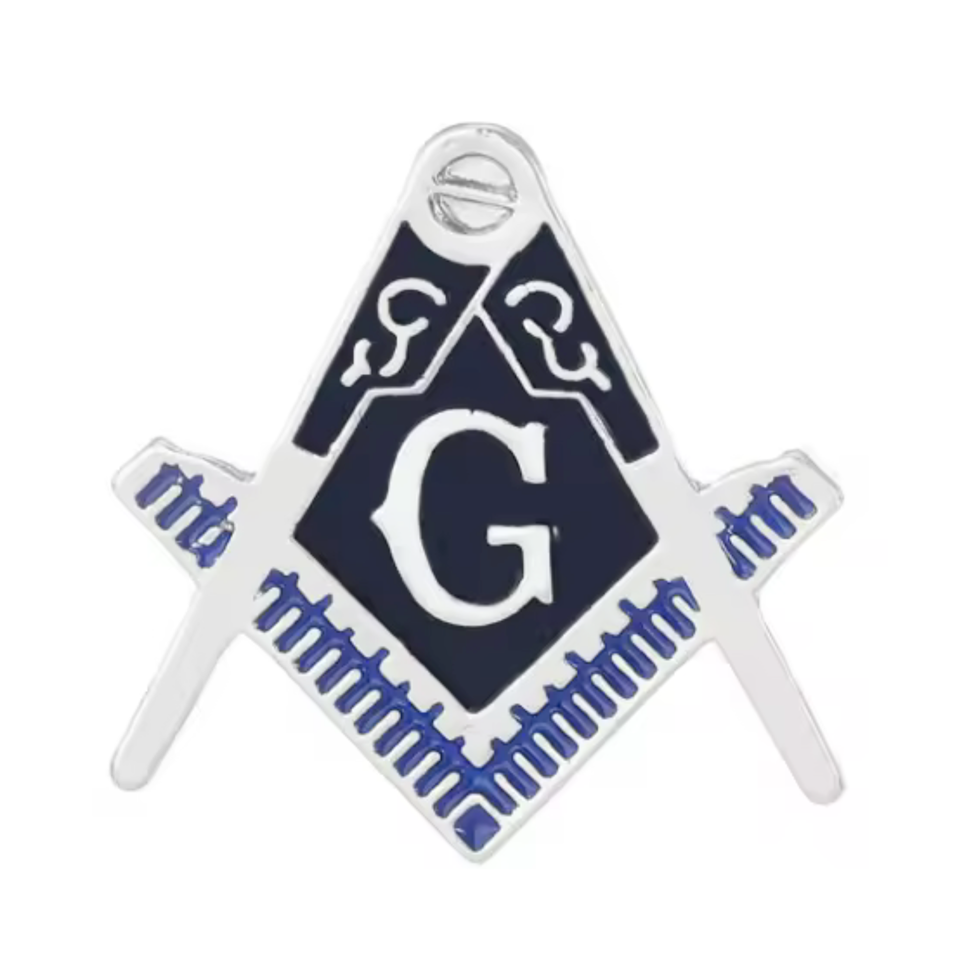 Masonic Silver & Blue Black Free Masons Compass Pin Badge