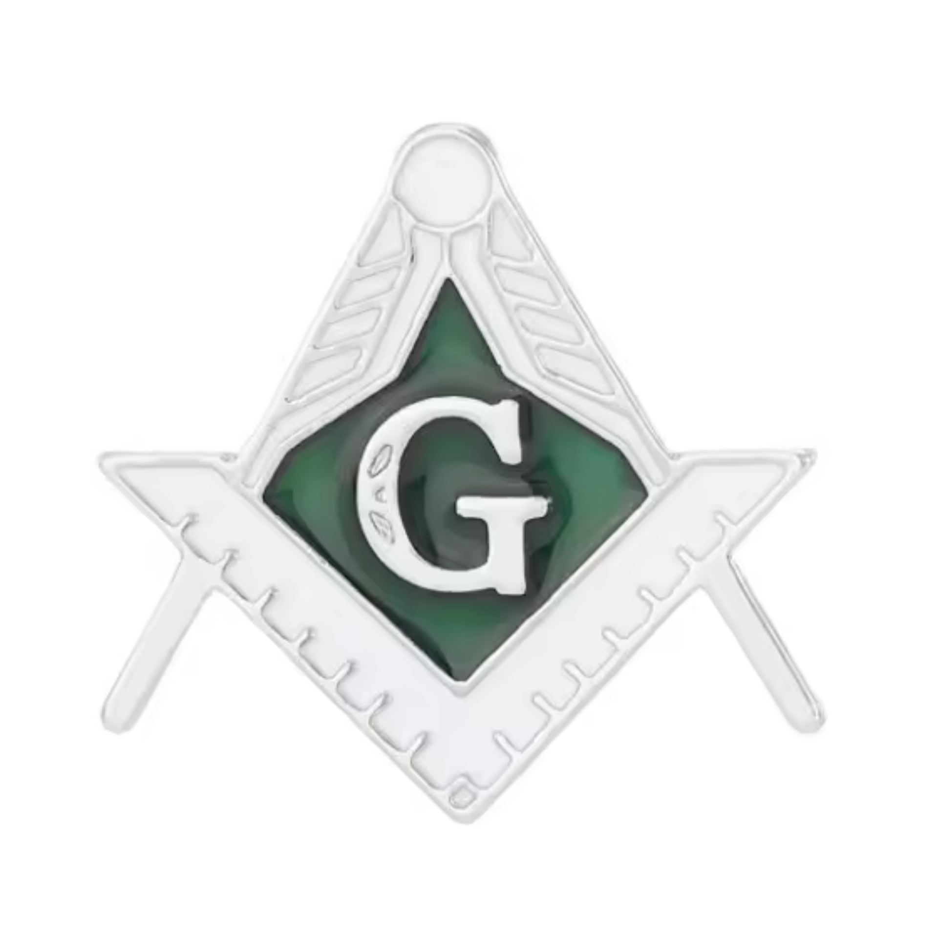 Masonic Silver & Green Free Masons Compass Pin Badge