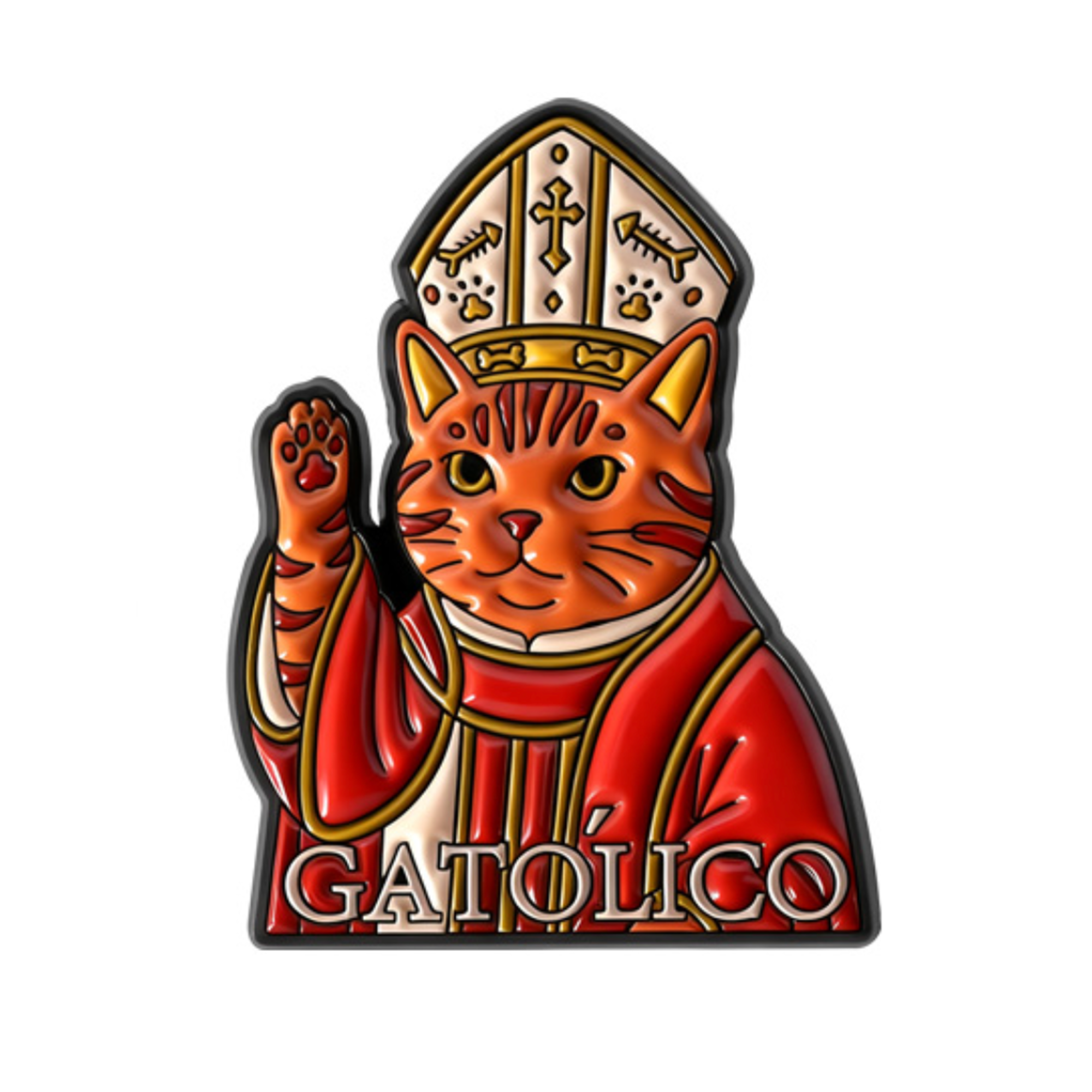 Gatolico Catholic Spanish Pop Cat Pin Badge Main image
