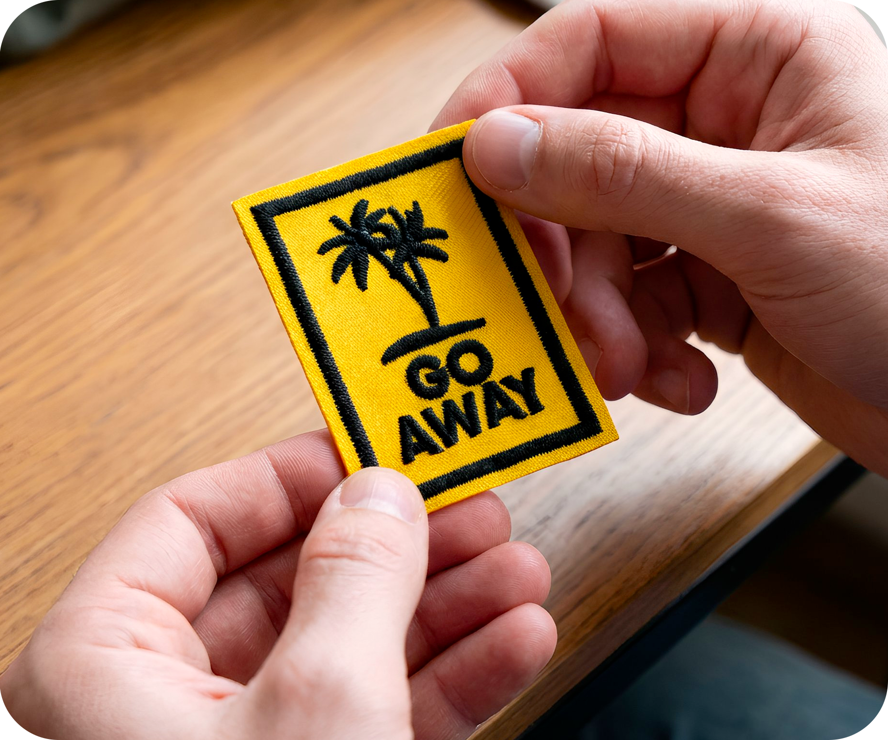 GO Away Travel Palm Trees Yellow Iron On Patch (4.5 x 6.4cm)