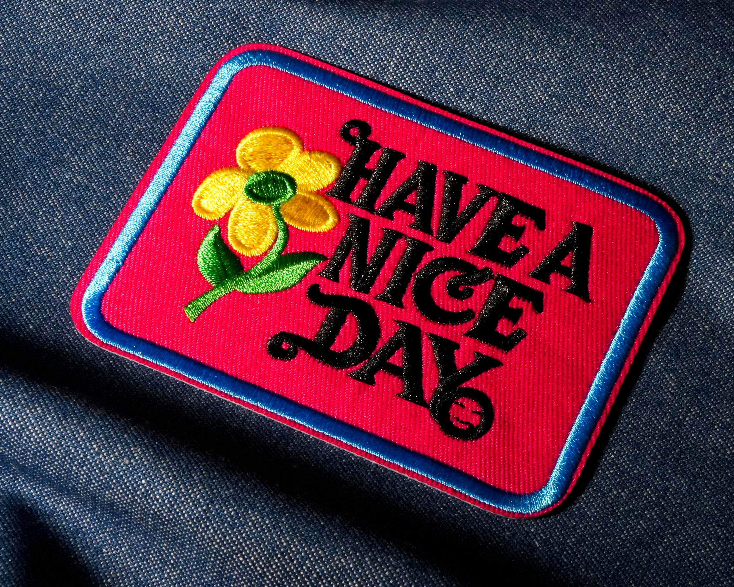 Have A Nice Day Hot Pink & Blue Patch Iron On (9 x 7cm)