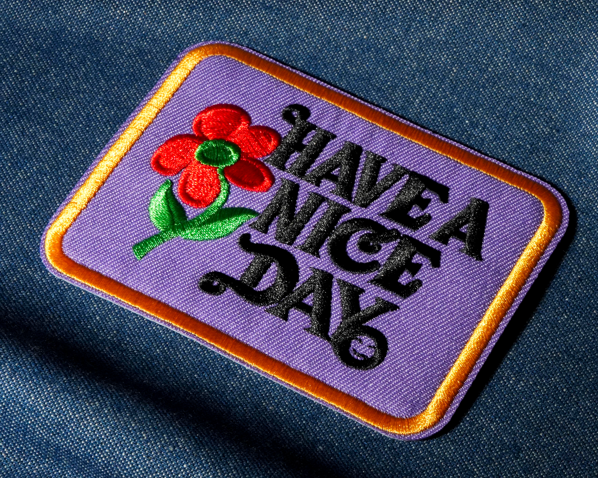 Have A Nice Day Purple & Gold Patch Iron On (9 x 7cm)