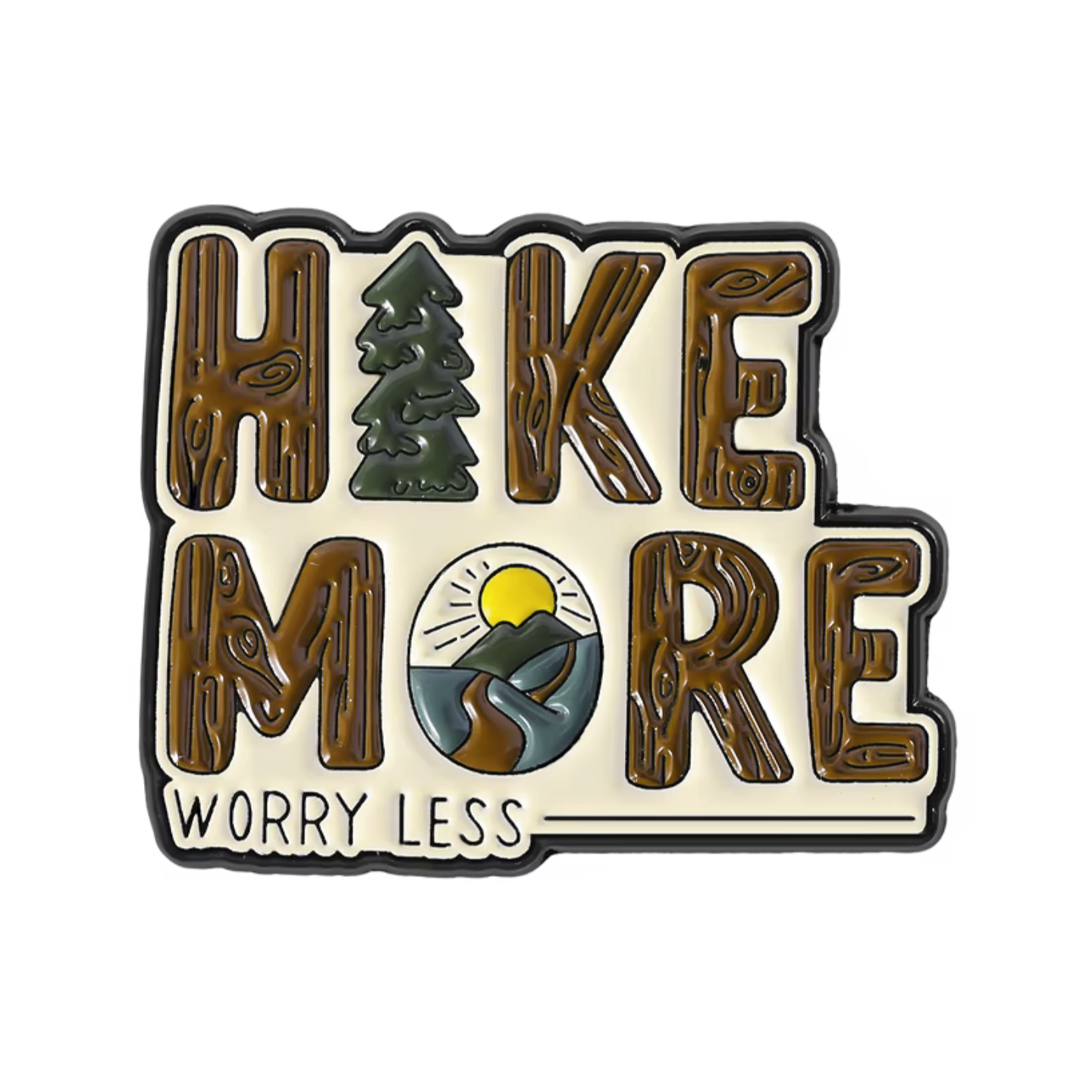 Hike More Worry Less Outdoor Travel Pin Badge