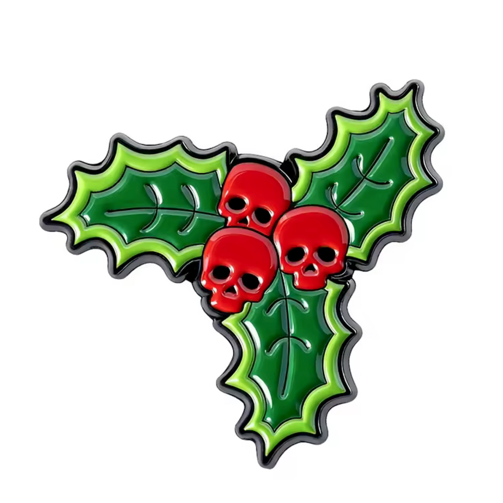 Skull Holly Xmas Pin Badge – Tigoli
