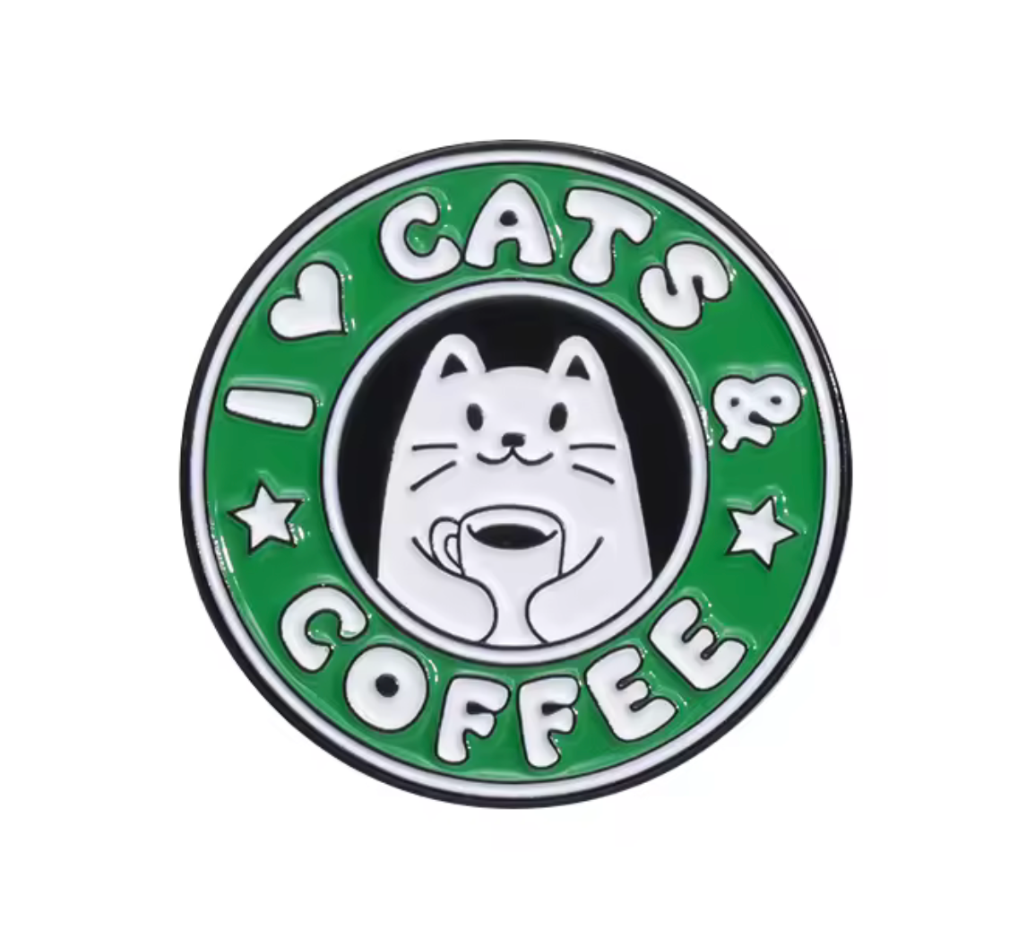 I Love Cats & Coffee Pin Badge