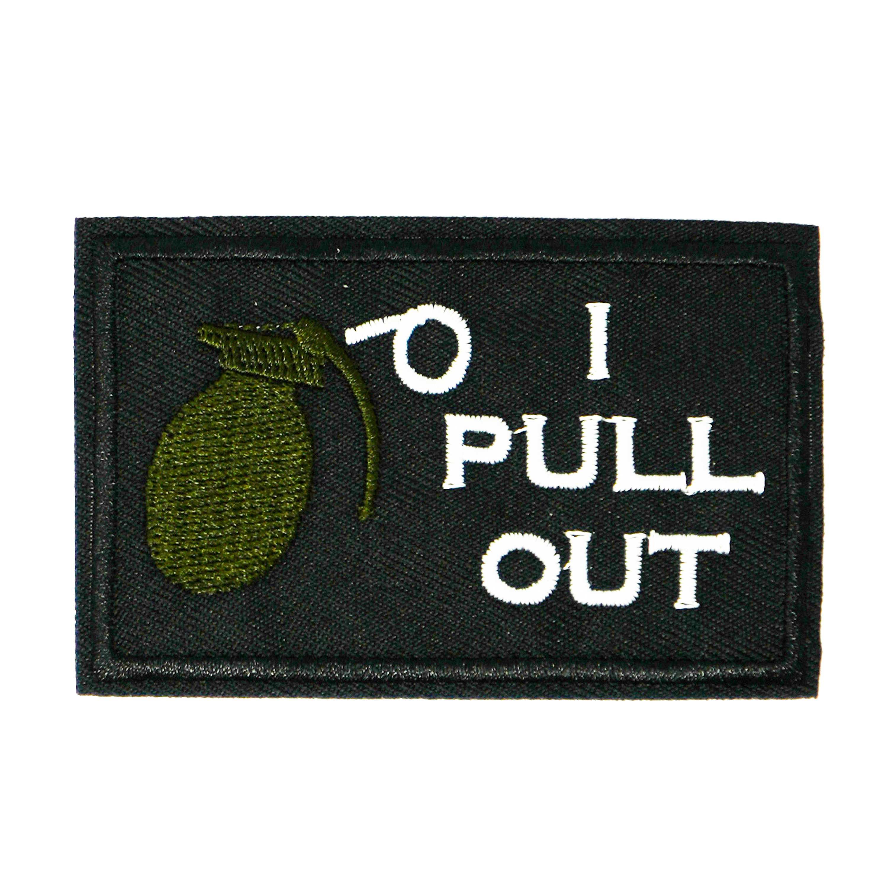I Pull Out, Grenade Funny Black Iron On Patch (7.8 x 5cm)