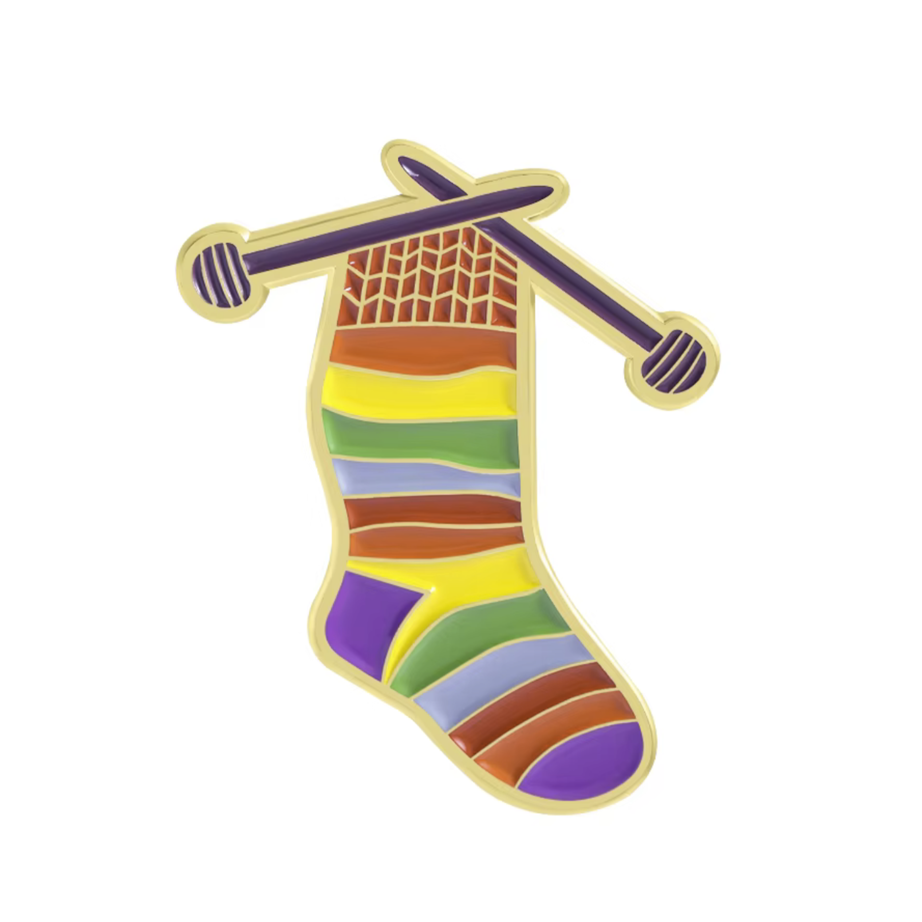 Rainbow Knitting Sock Pin Badge