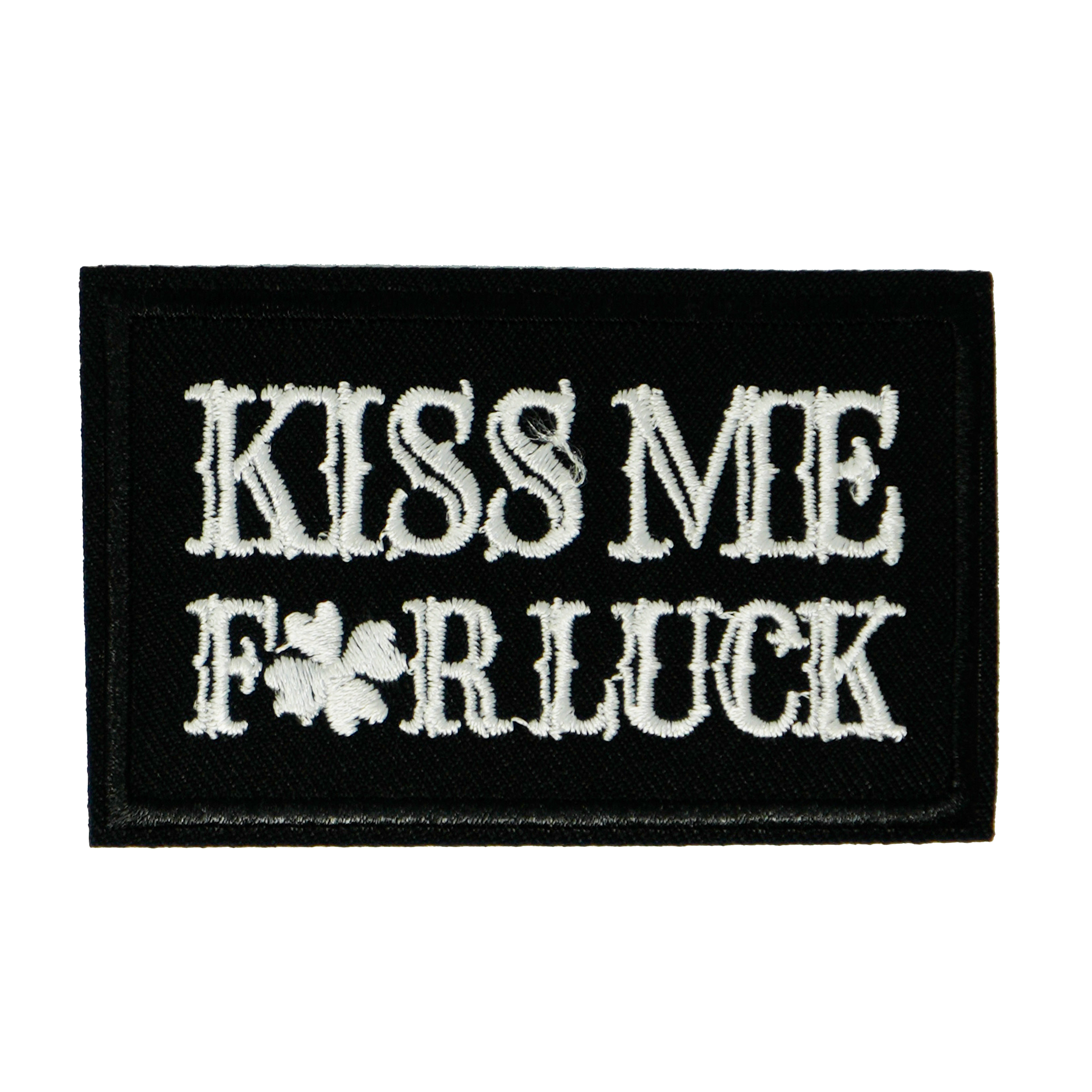 Kiss Me For Luck Irish Shamrock Clover Black Iron On Patch (7.8 x 5cm)