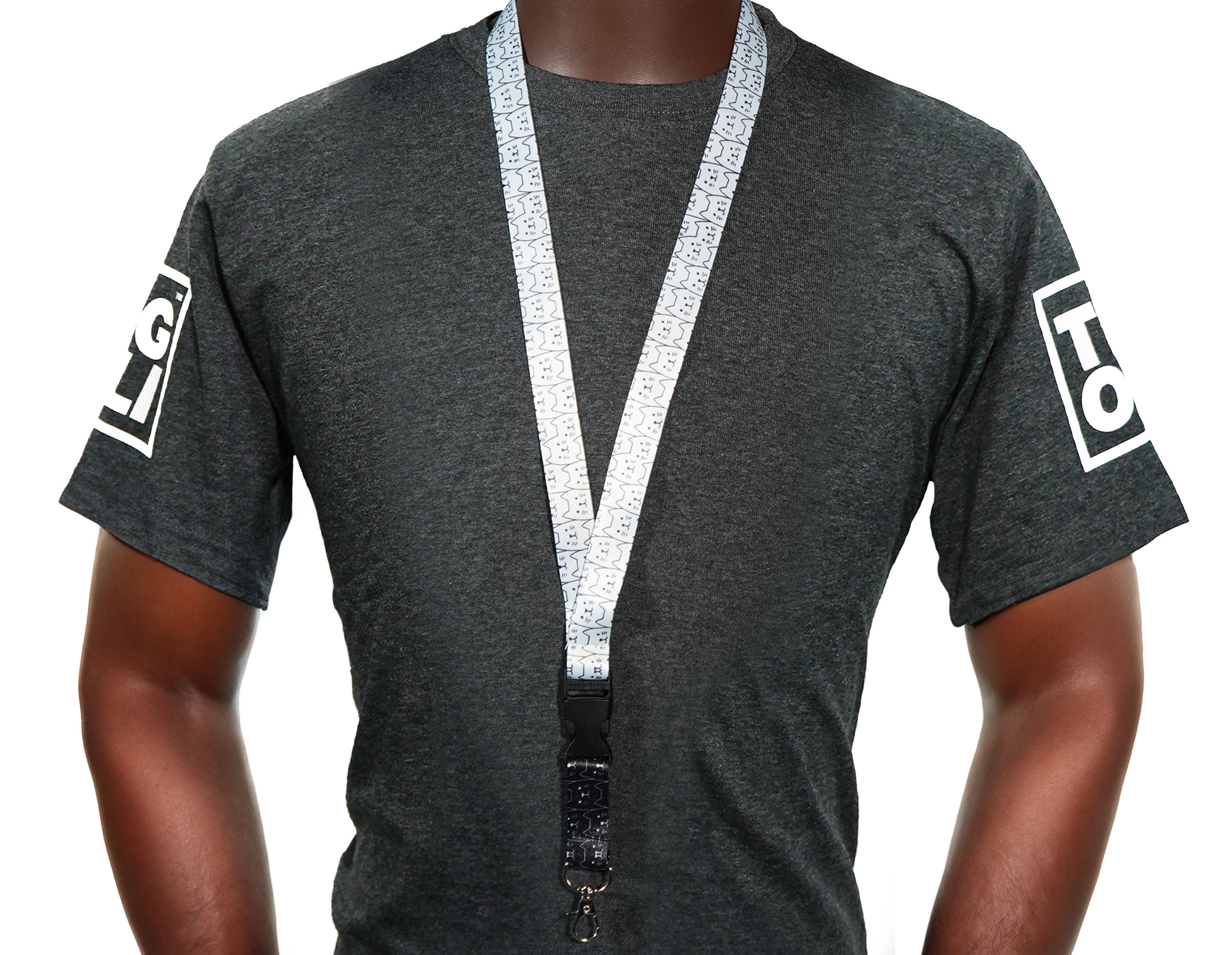 Black & White Cat Faces Lanyard – Minimalist Cat Print Double-Sided Neck Strap