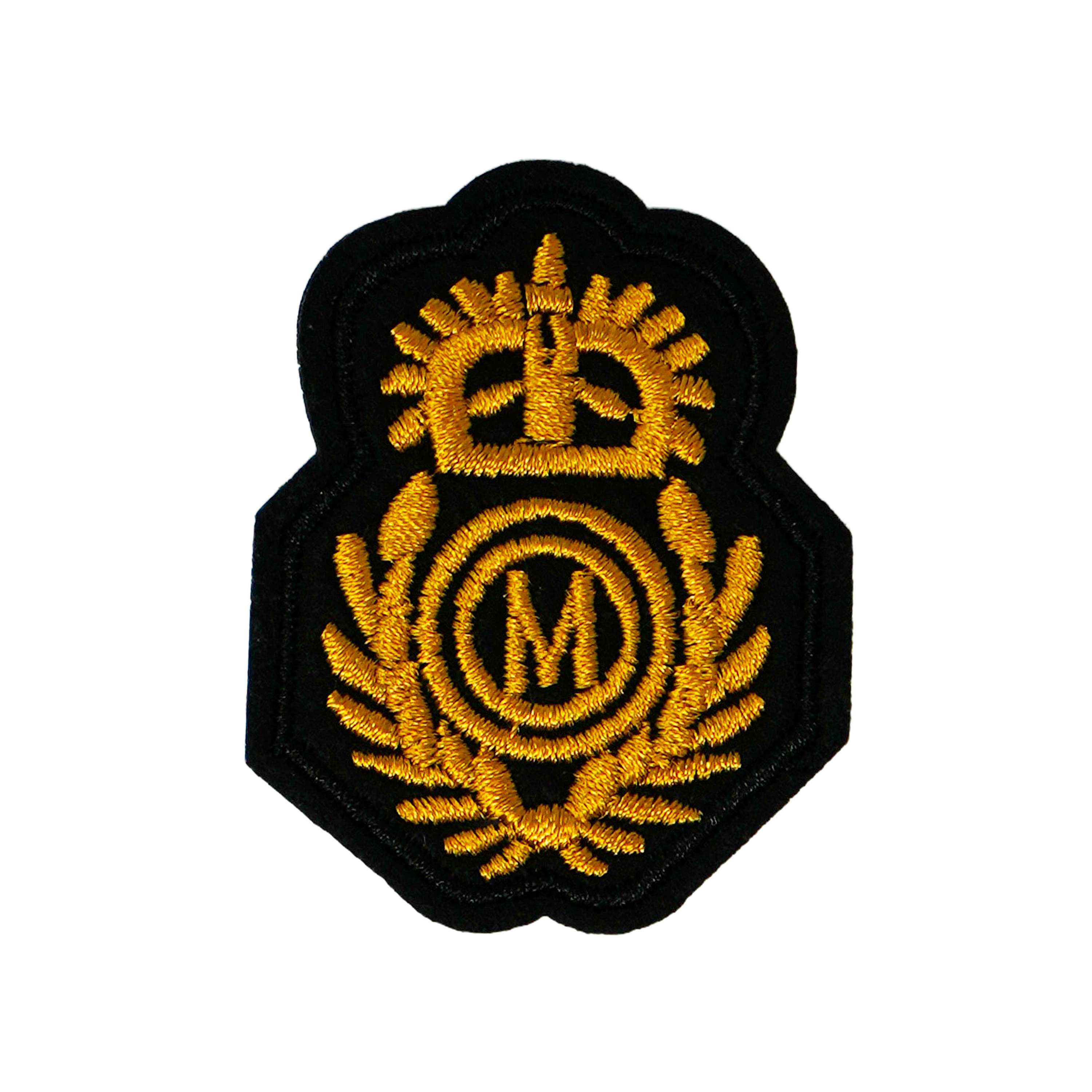 M Monogram Gold Crown Naval Cap Badge Iron On Patch (5 x 4cm)