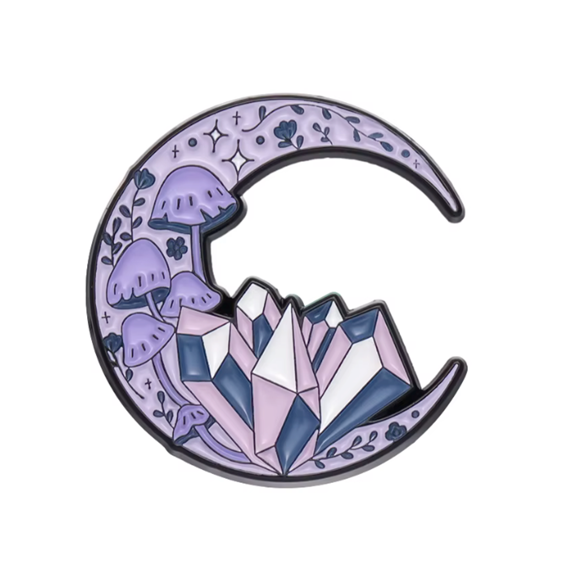 Crescent Crystal Moon Mushroom Spiritual Pin Badge