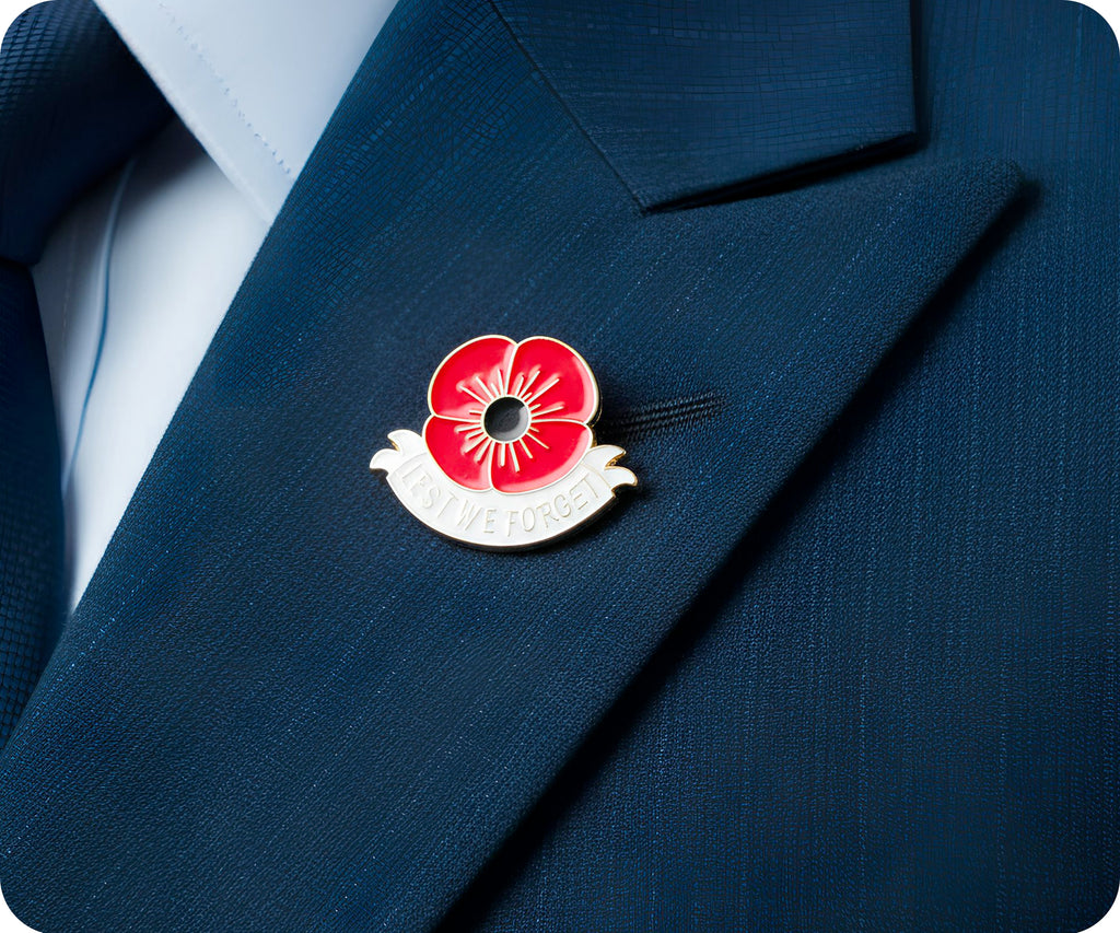 Lest We Forget Red White Poppy Flower Pin Badge