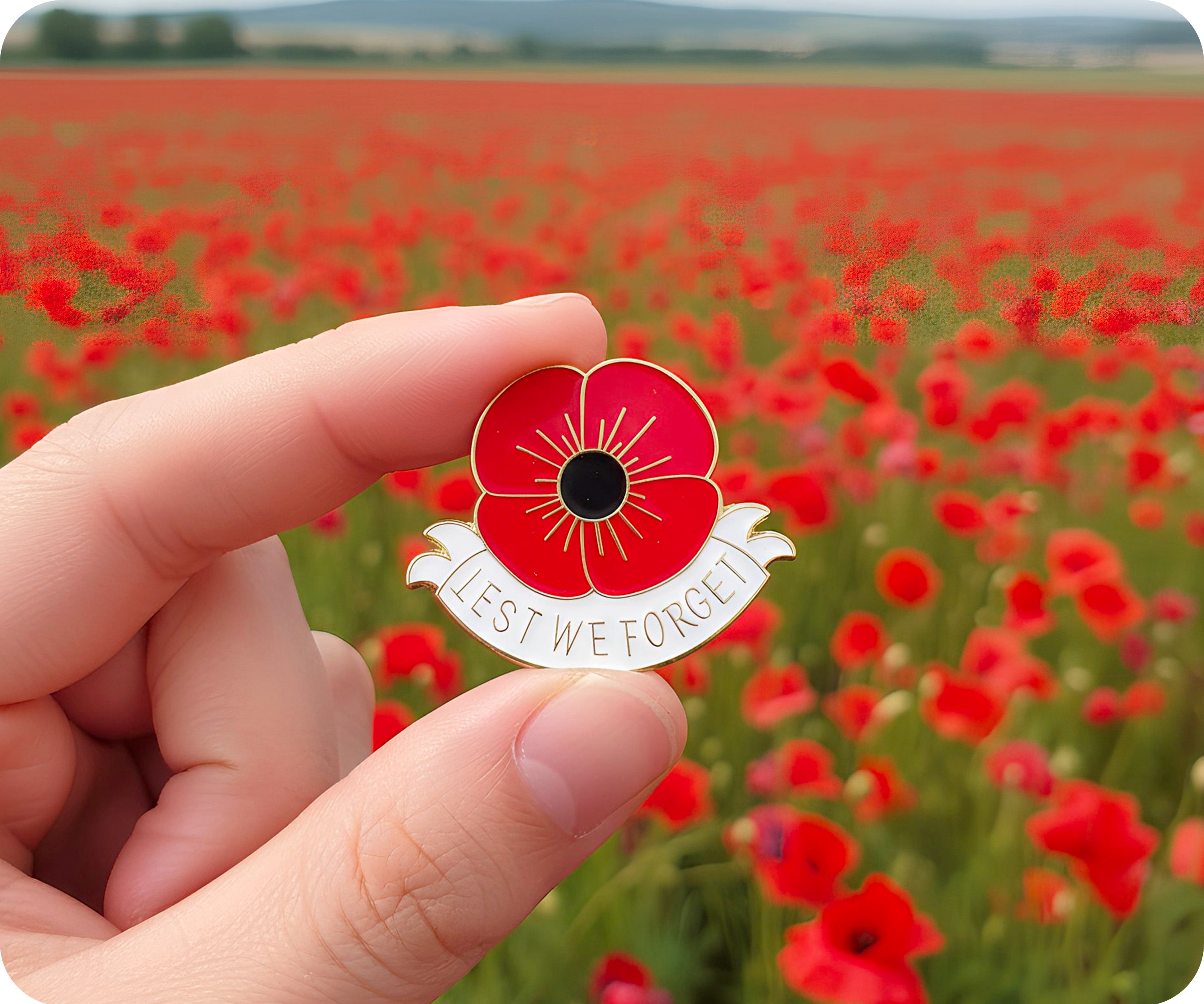 Lest We Forget Red White Poppy Flower Pin Badge