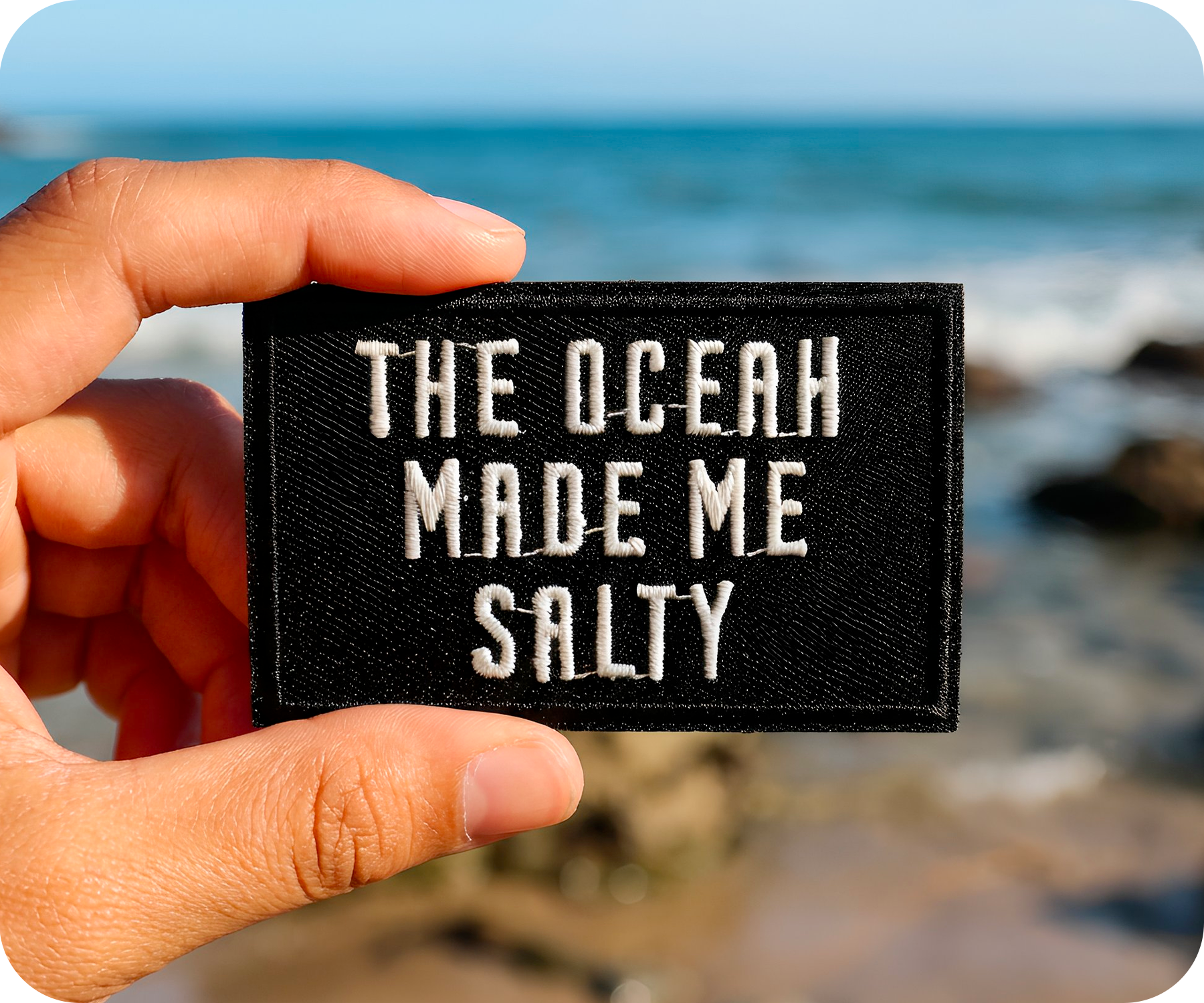 The Ocean Made Me Salty Black Iron On Patch (7.8 x 5cm)