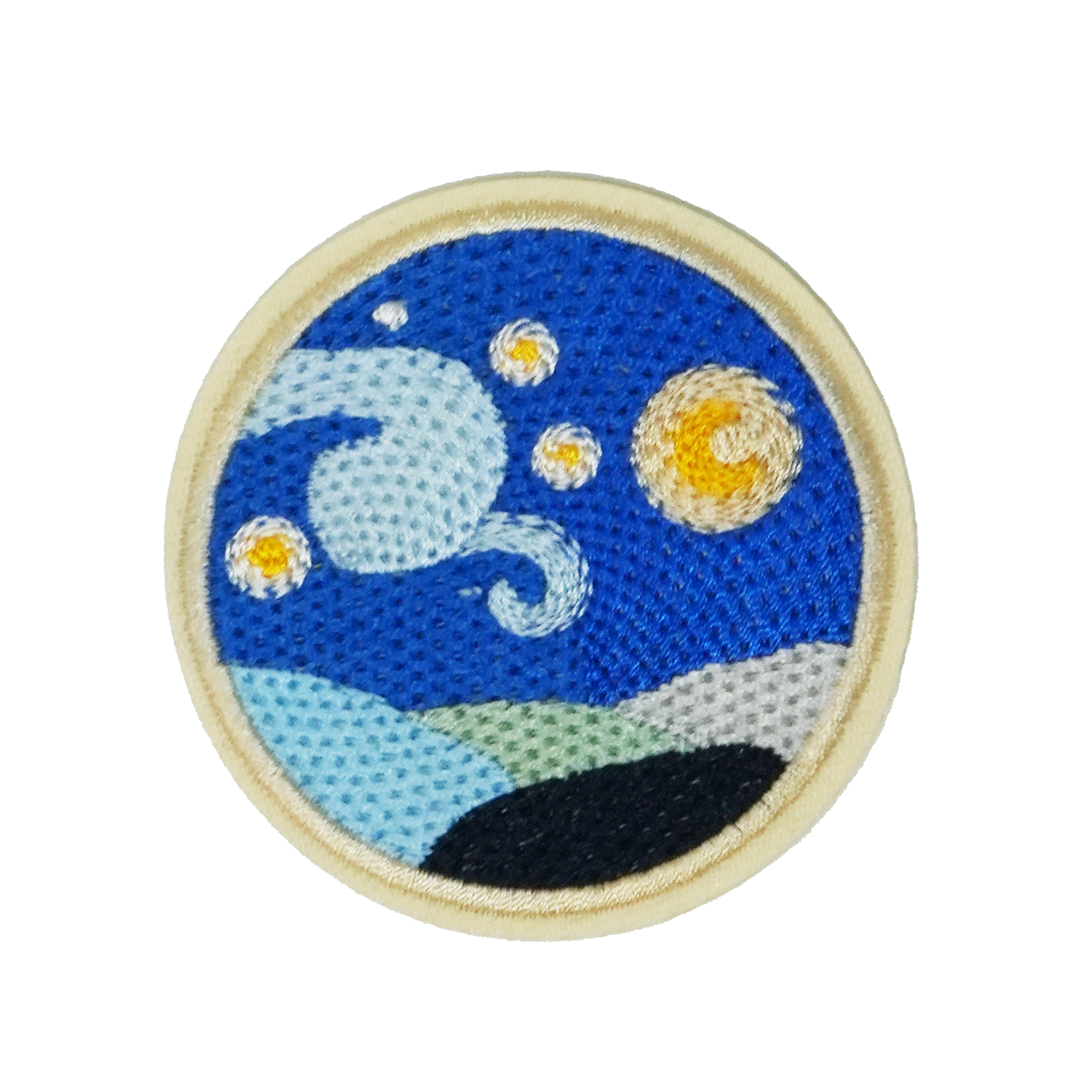 Starry Night Hills Round Patch Iron On (7 x 7cm)