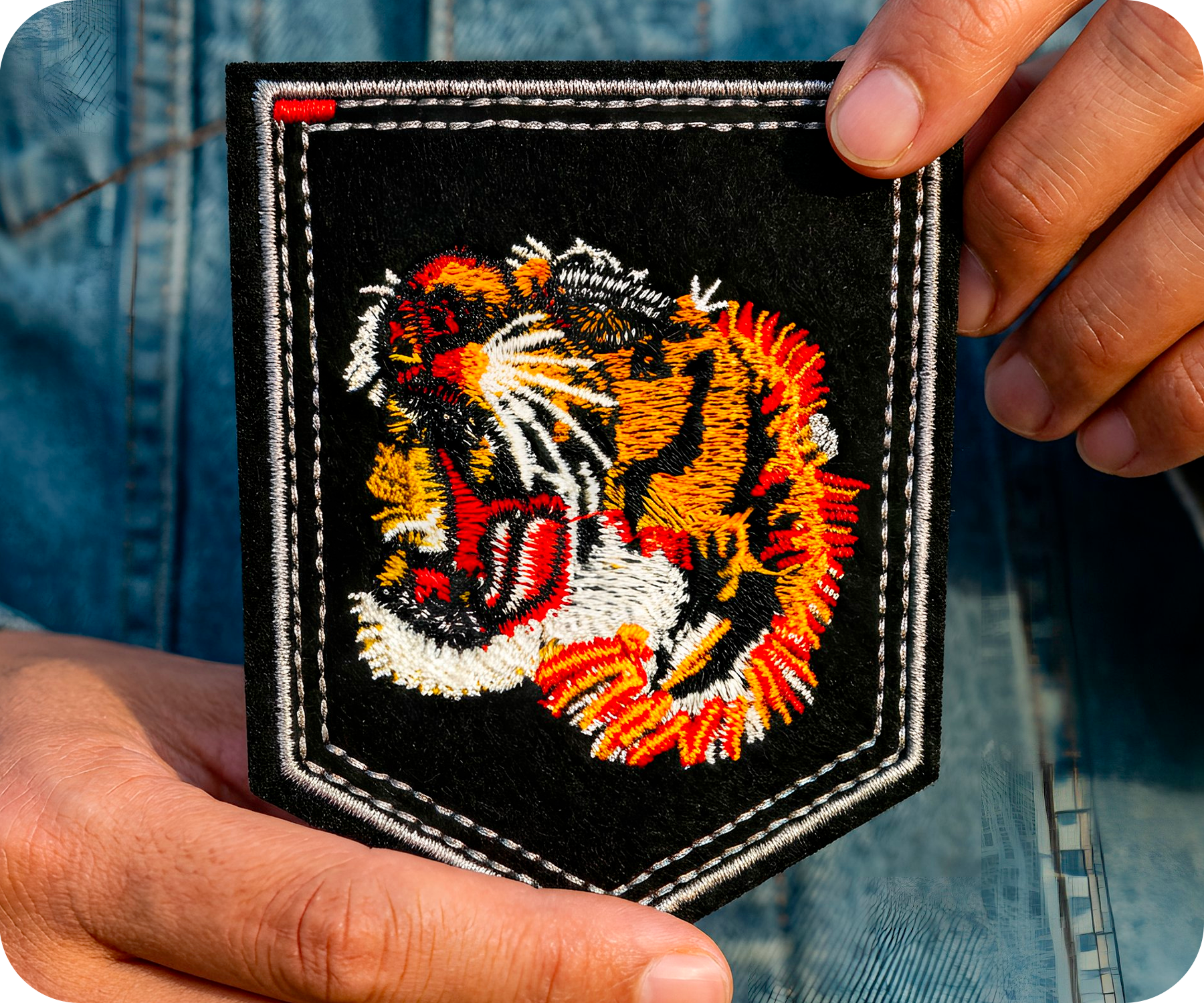 Roaring Tiger Animal & Shield Iron On Patch (9 x 7.6cm)