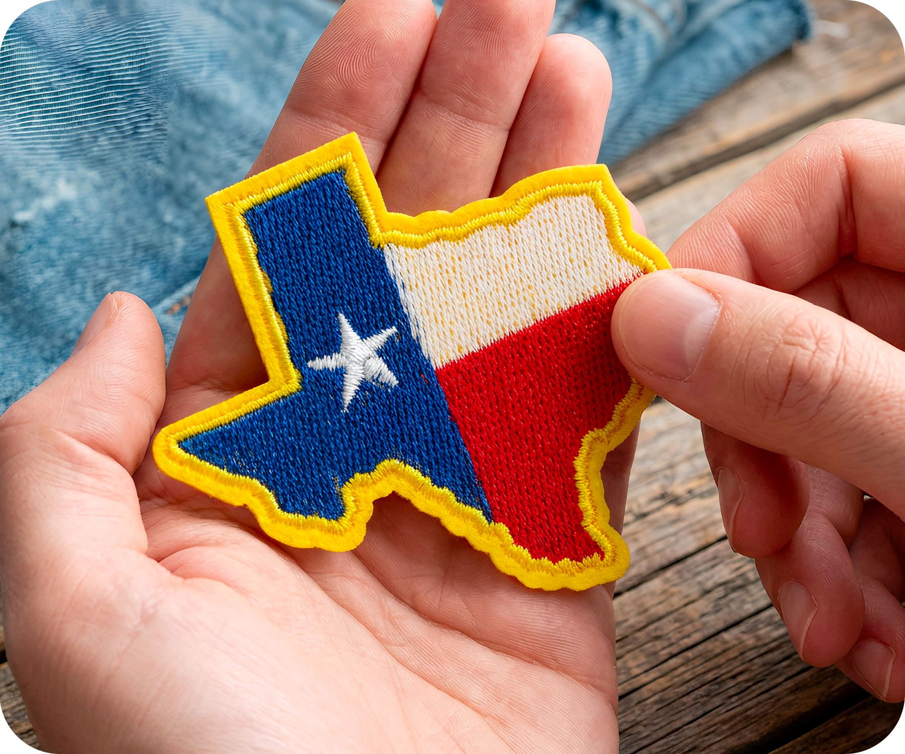 Texas State Shape & Flag Iron On Patch (6.5 x 6cm)
