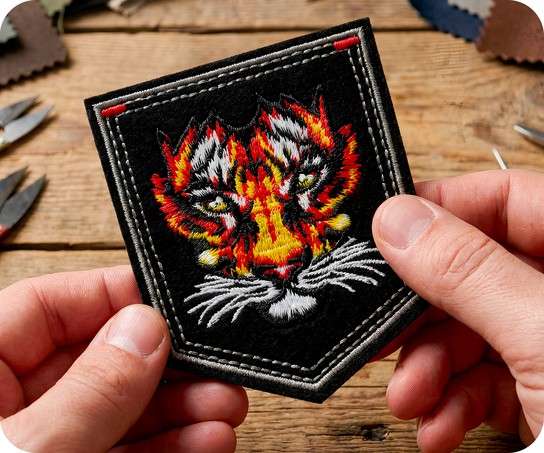 Tiger Face On Black Shield Iron On Patch (9 x 7.6cm)