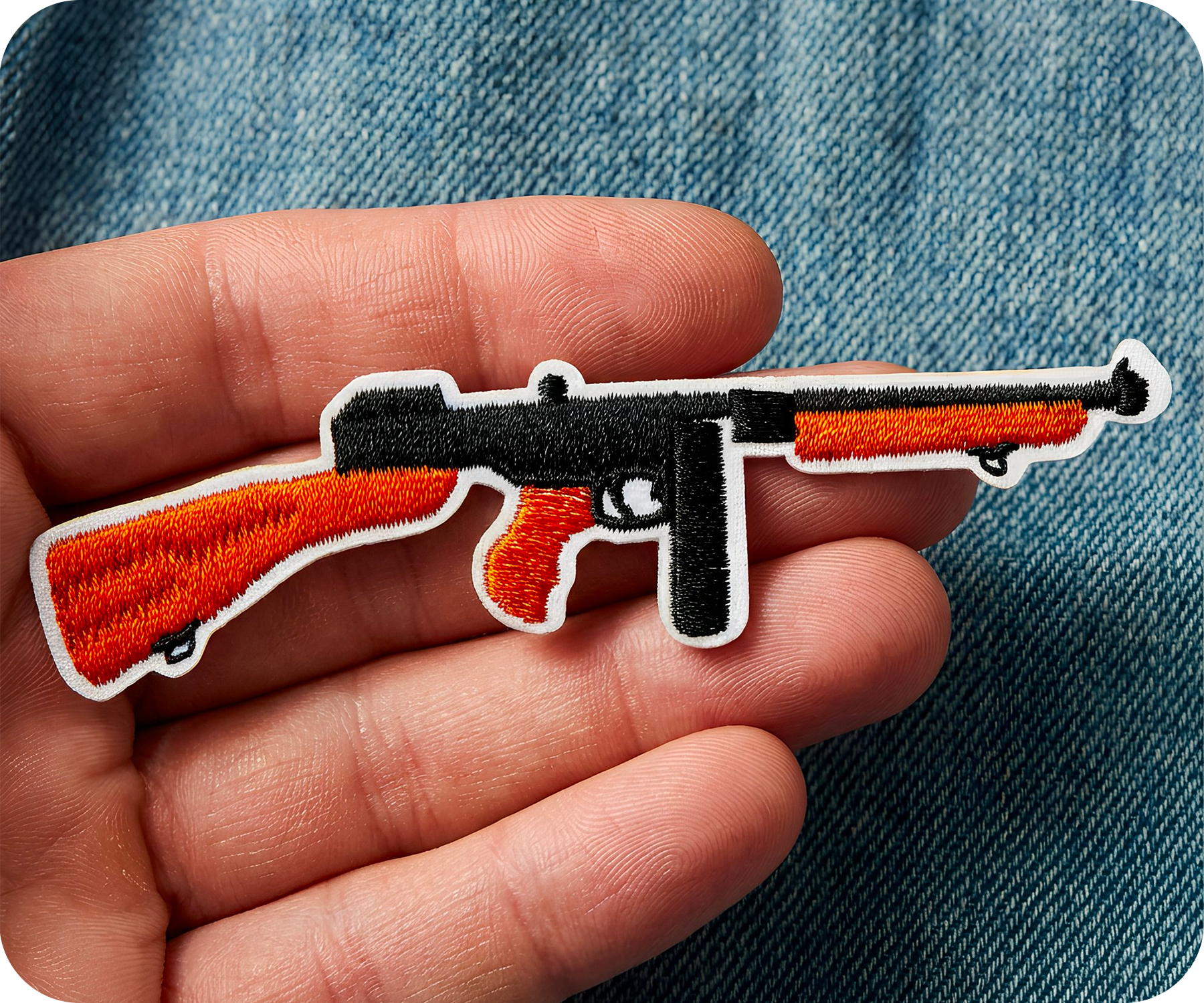 Thompson Submachine Gun Iron On Patch (11 x 2.8cm)