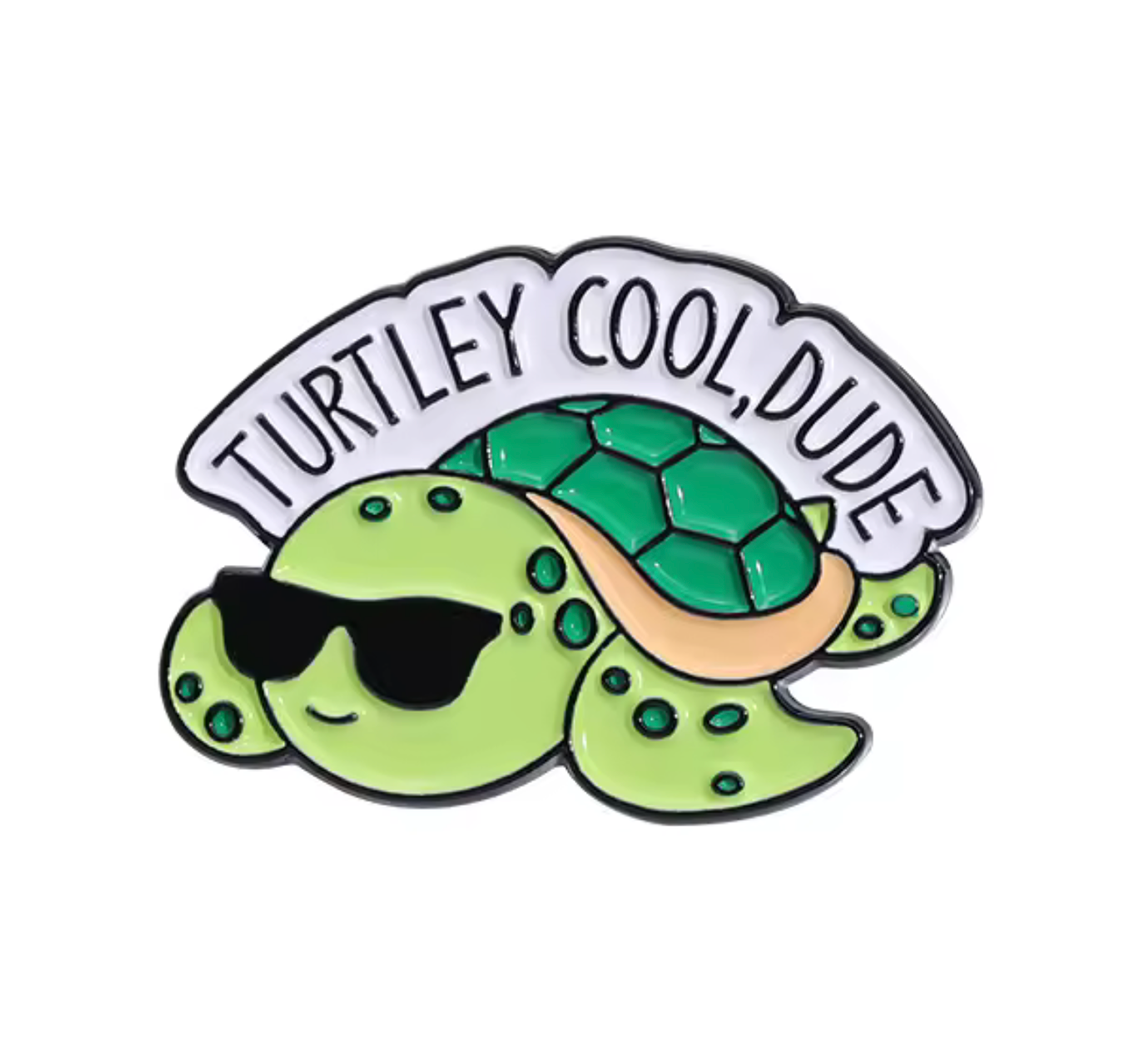 Turtley Cool Dude Turtle Pin Badge Main image