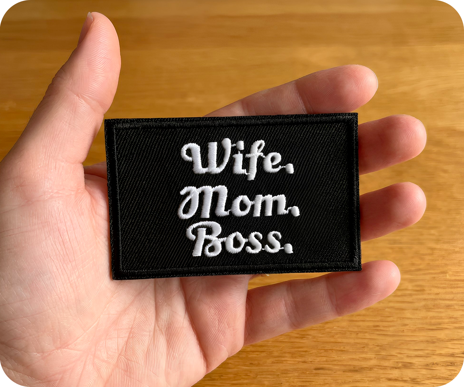 Wife, Mom, Boss Black Iron On Patch (7.8 x 5cm)