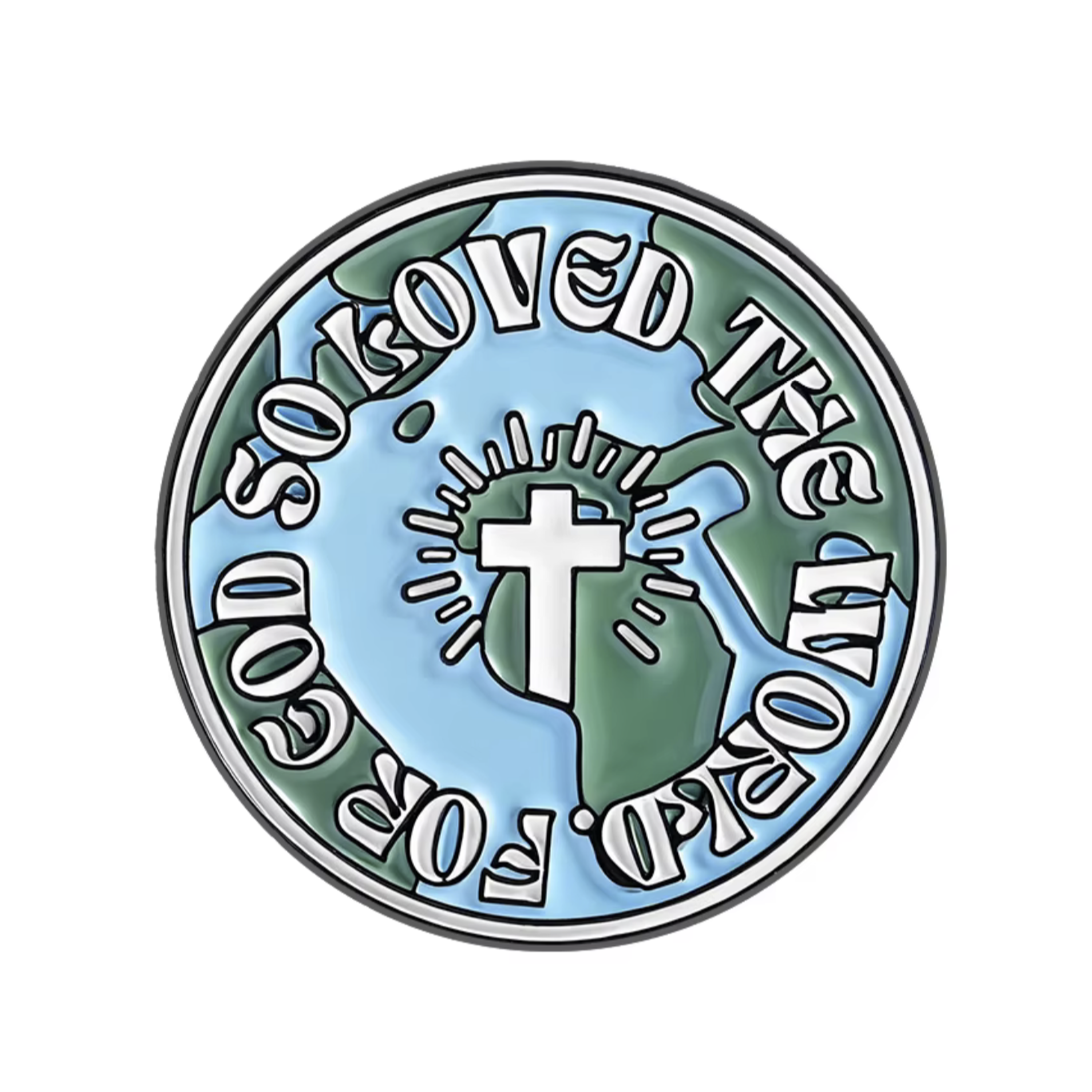 Loved The World For God Christian Global Cross Pin Badge