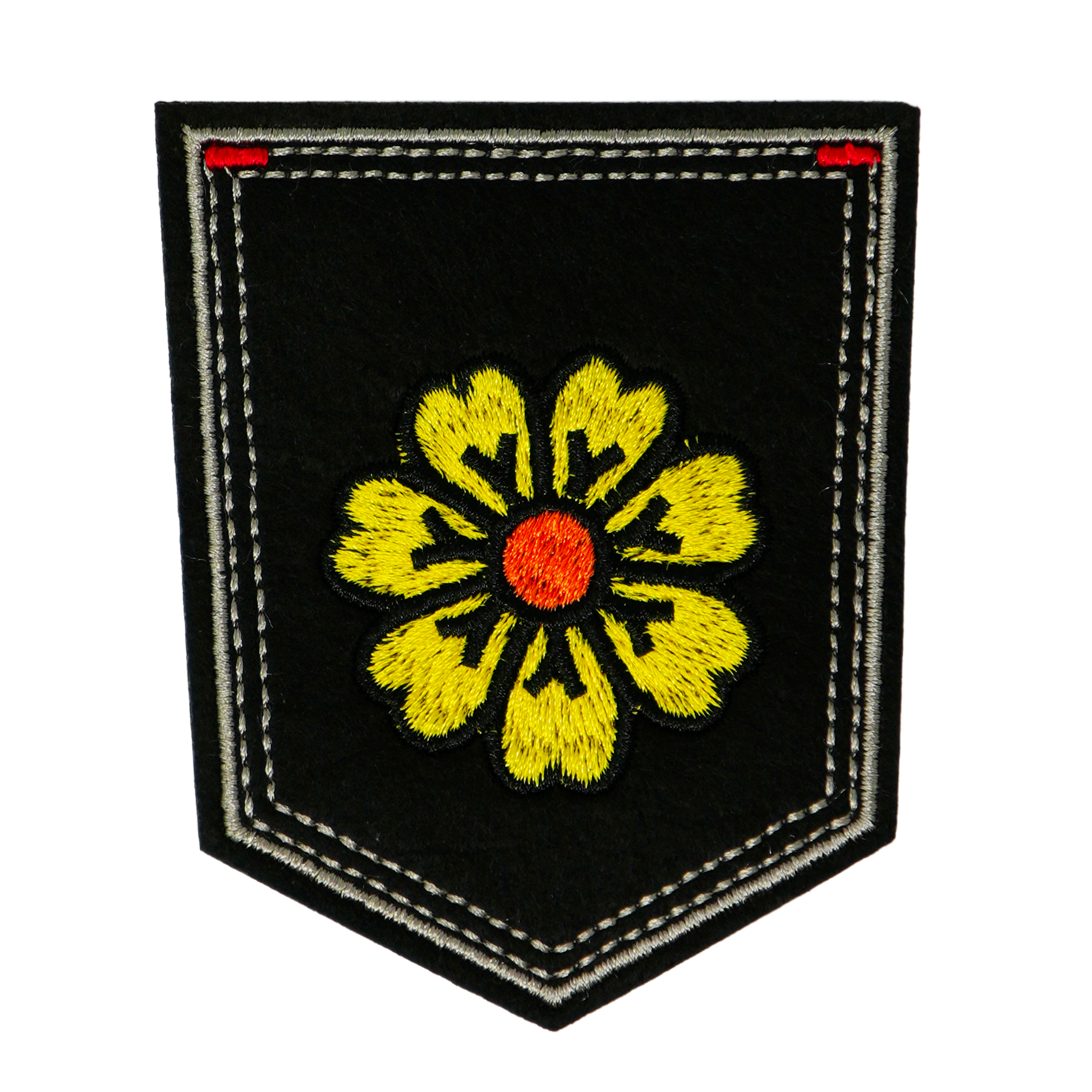 Yellow Flower Daisy & Shield Iron On Patch (9 x 7.5cm)
