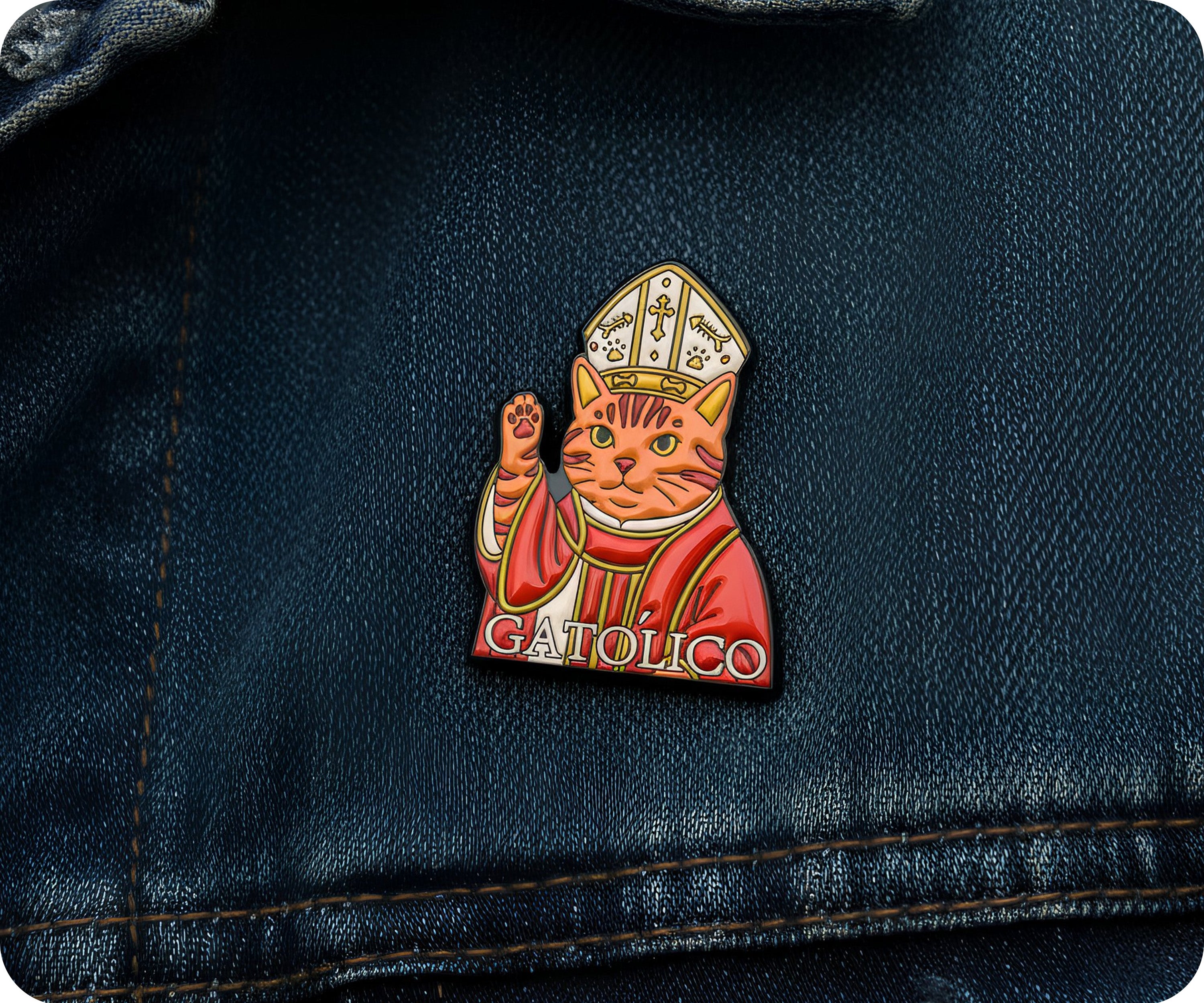 Gatolico Catholic Spanish Pop Cat Pin Badge Secondary image