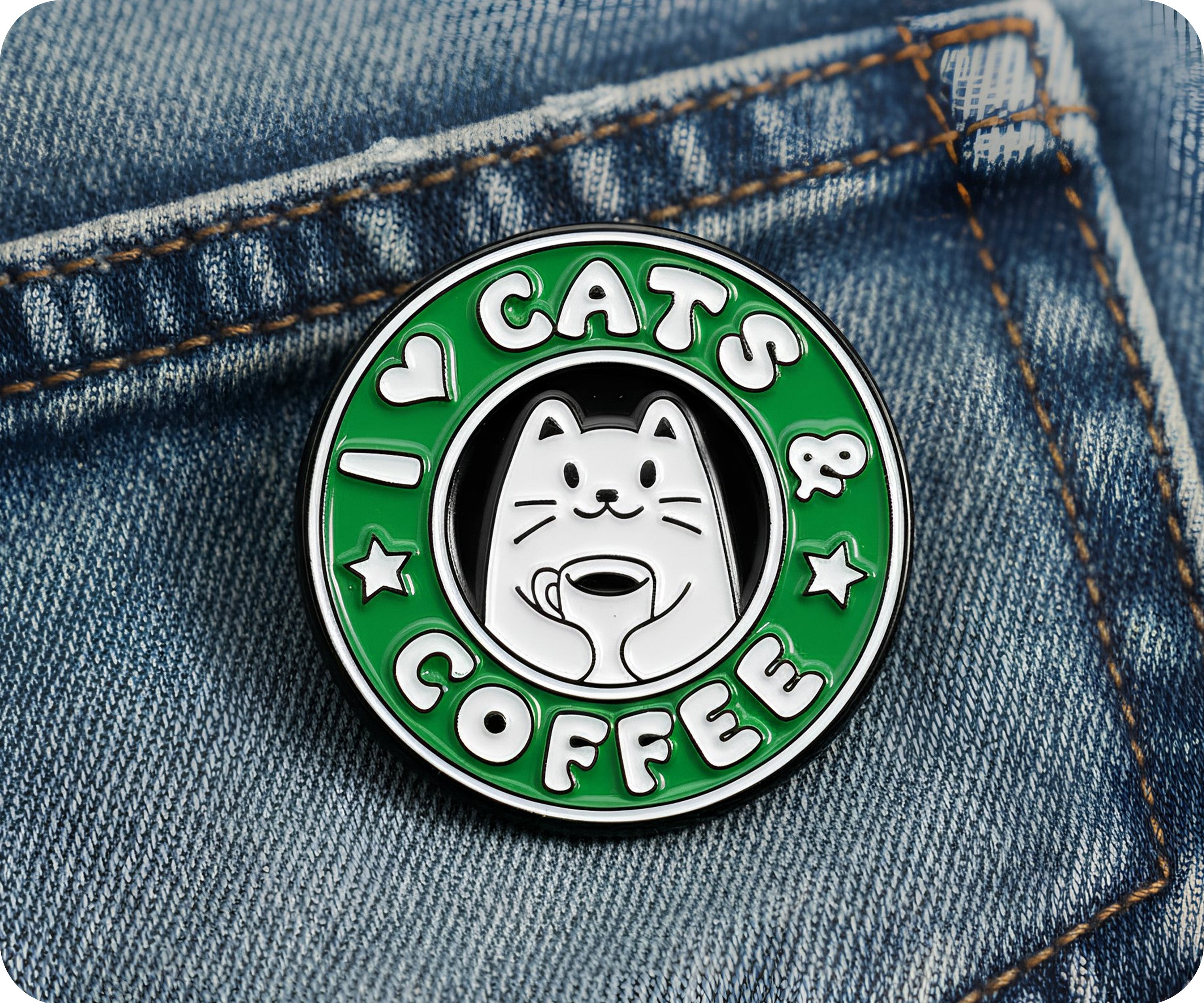 I Love Cats & Coffee Pin Badge
