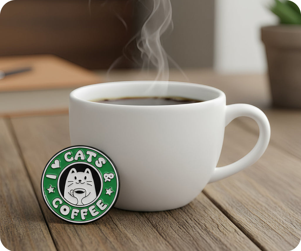 I Love Cats & Coffee Pin Badge