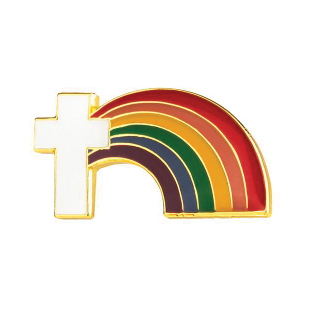 Rainbow Christian Cross Pin Badge Main image