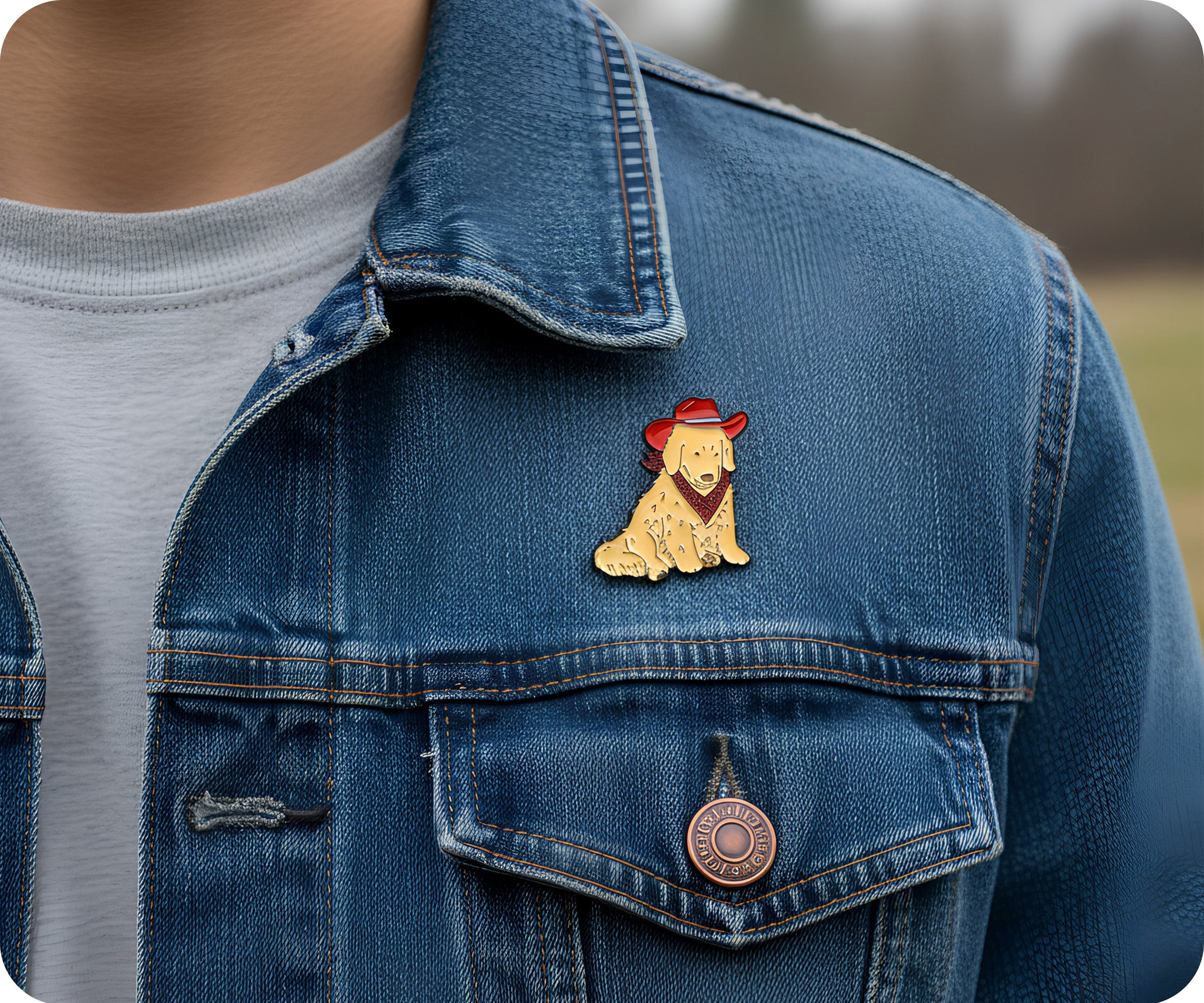 Labrador Cow Boy Texas Dog Puppy Pin Badge