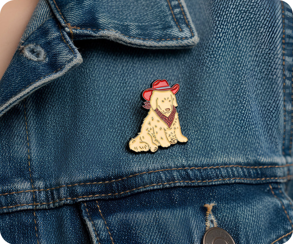 Labrador Cow Boy Texas Dog Puppy Pin Badge