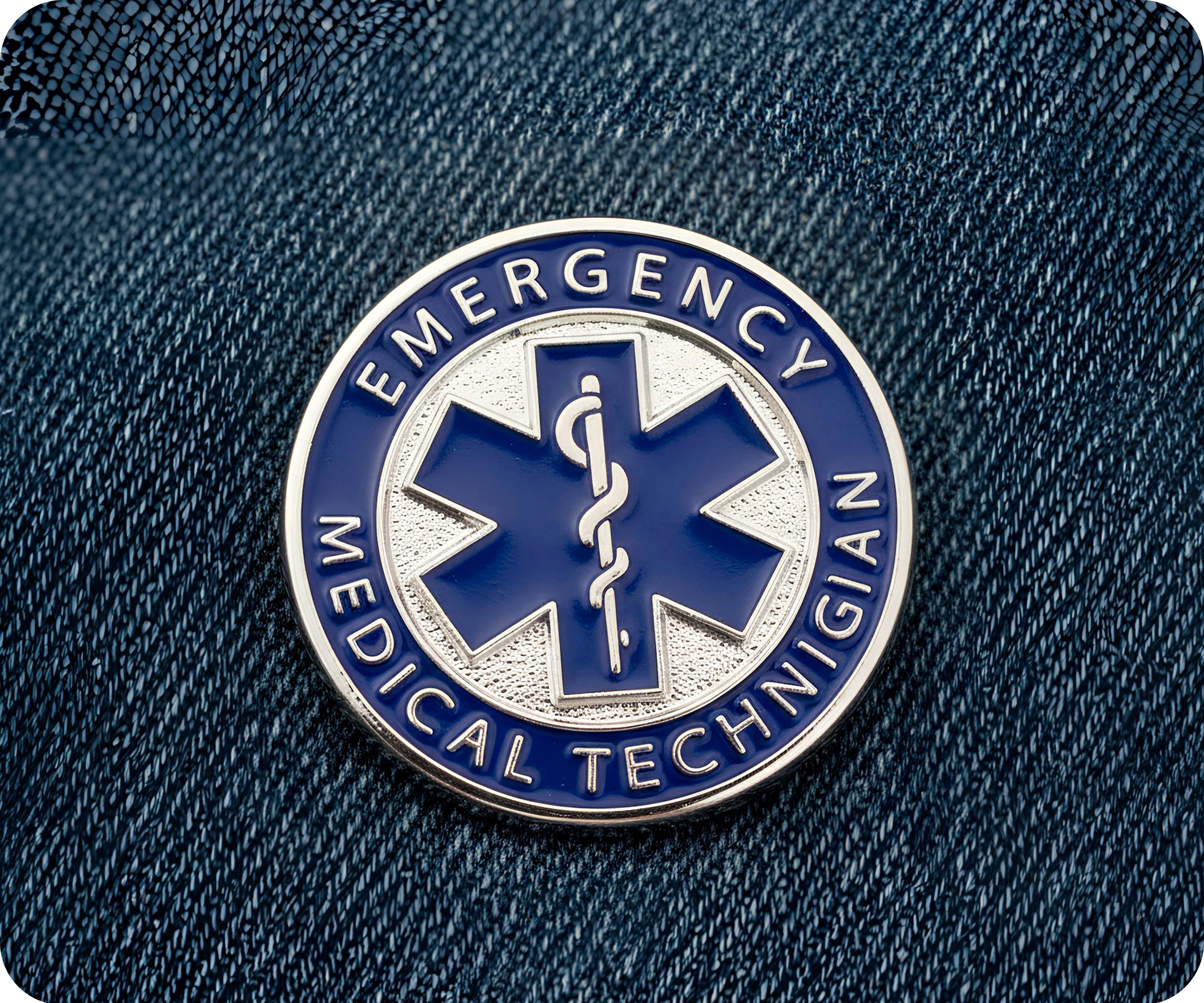 Emergency Medical Technician EMT Blue Round Pin Badge Secondary image