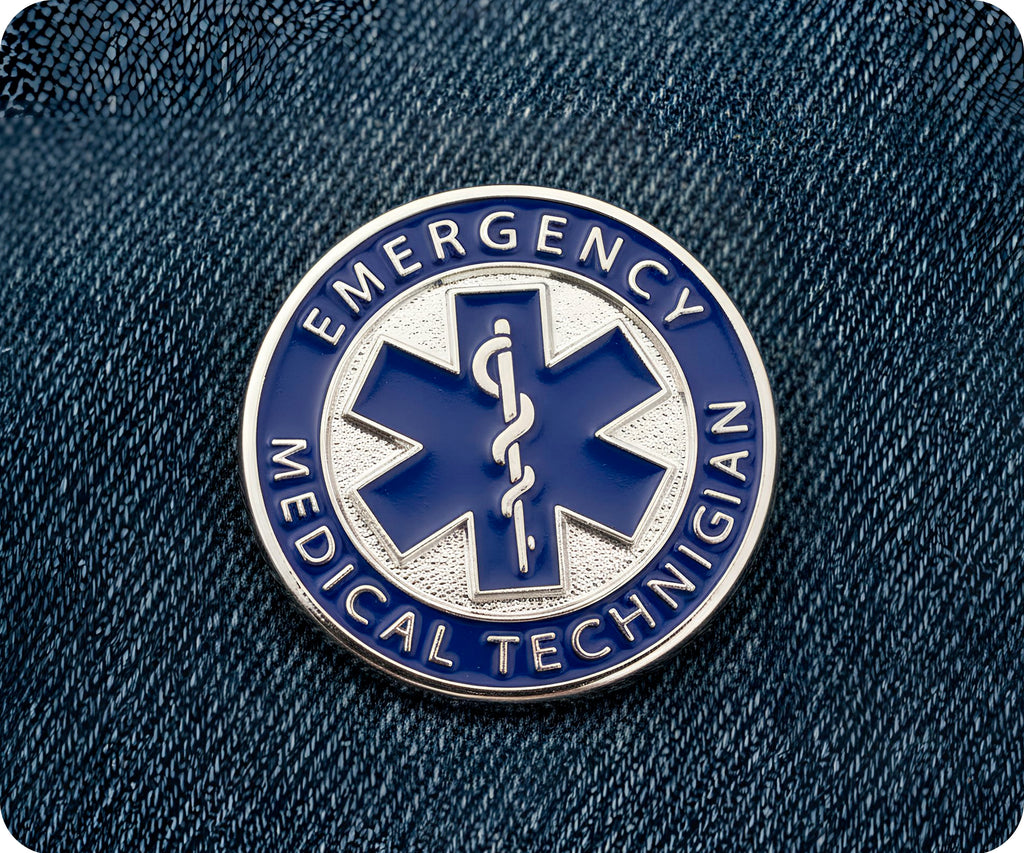 Emergency Medical Technician EMT Blue Round Pin Badge